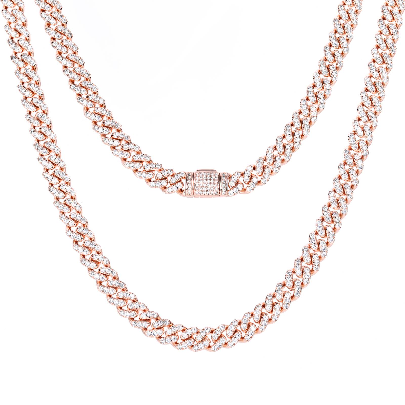Rose gold 8mm Cuban Link Chain in a modern jewelry display, offering a fashion-forward twist on classic hip hop chains