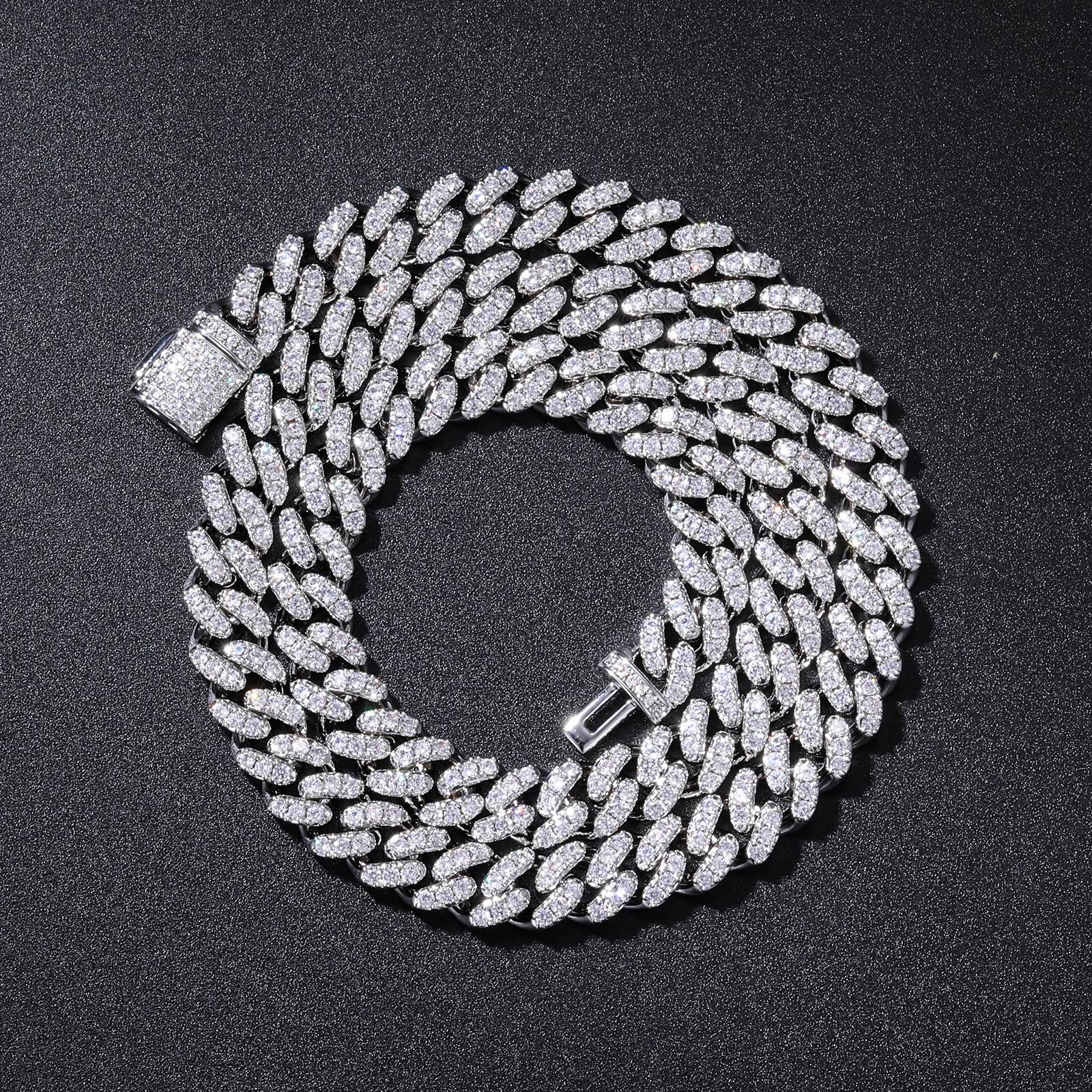Angled view of the 8mm white gold Cuban Chain under studio lighting, highlighting sleek prong-set CZ diamonds for subtle streetwear elegance