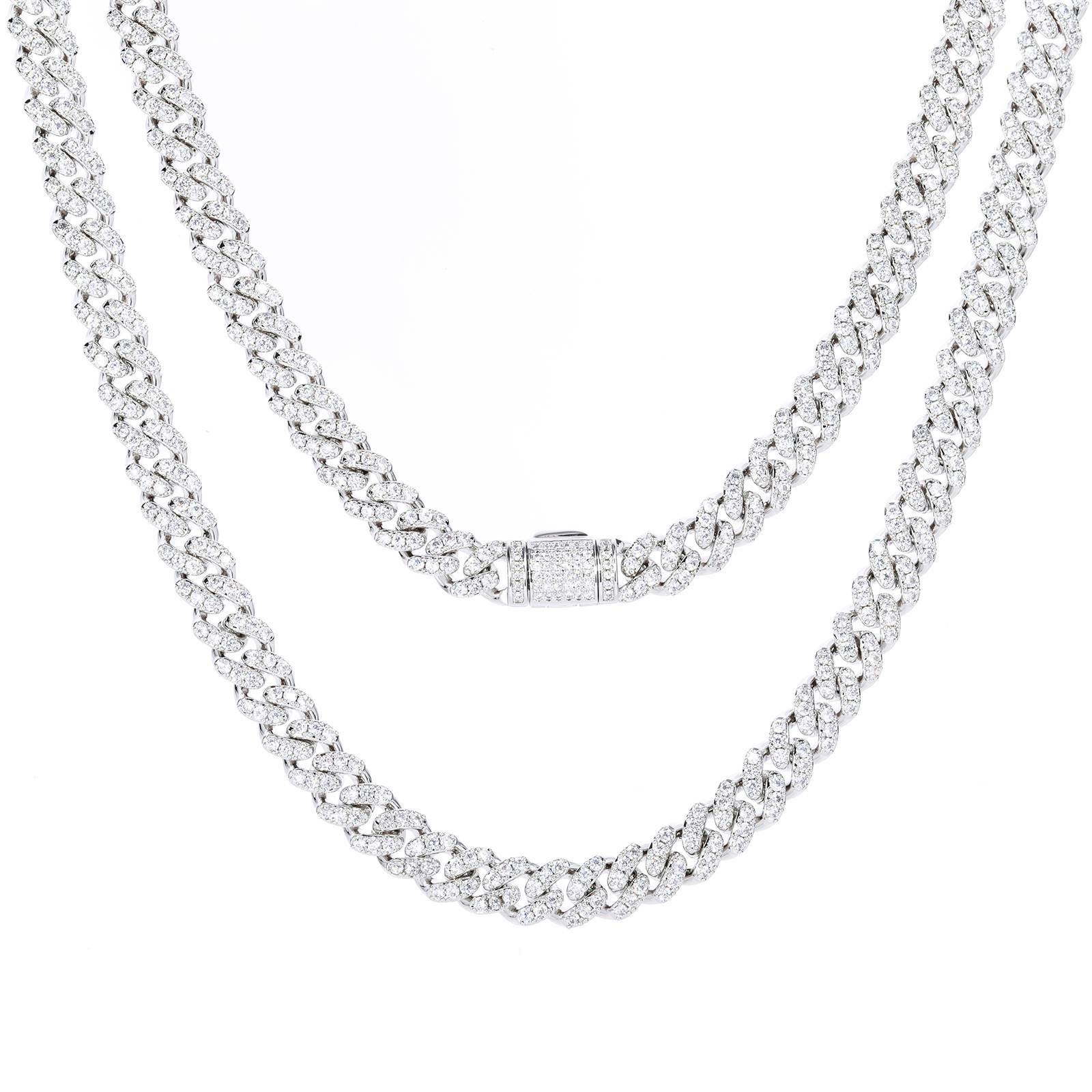 White gold 8mm Cuban Chain suspended against white background, emphasizing clean lines and versatile styling for men and women
