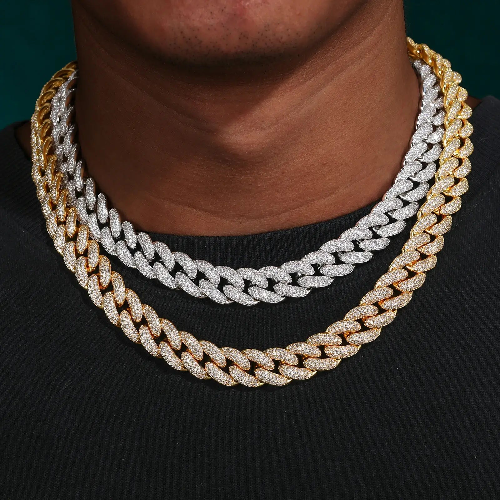 13mm S925 3 Rows Moissanite Curb Cuban Link Chain