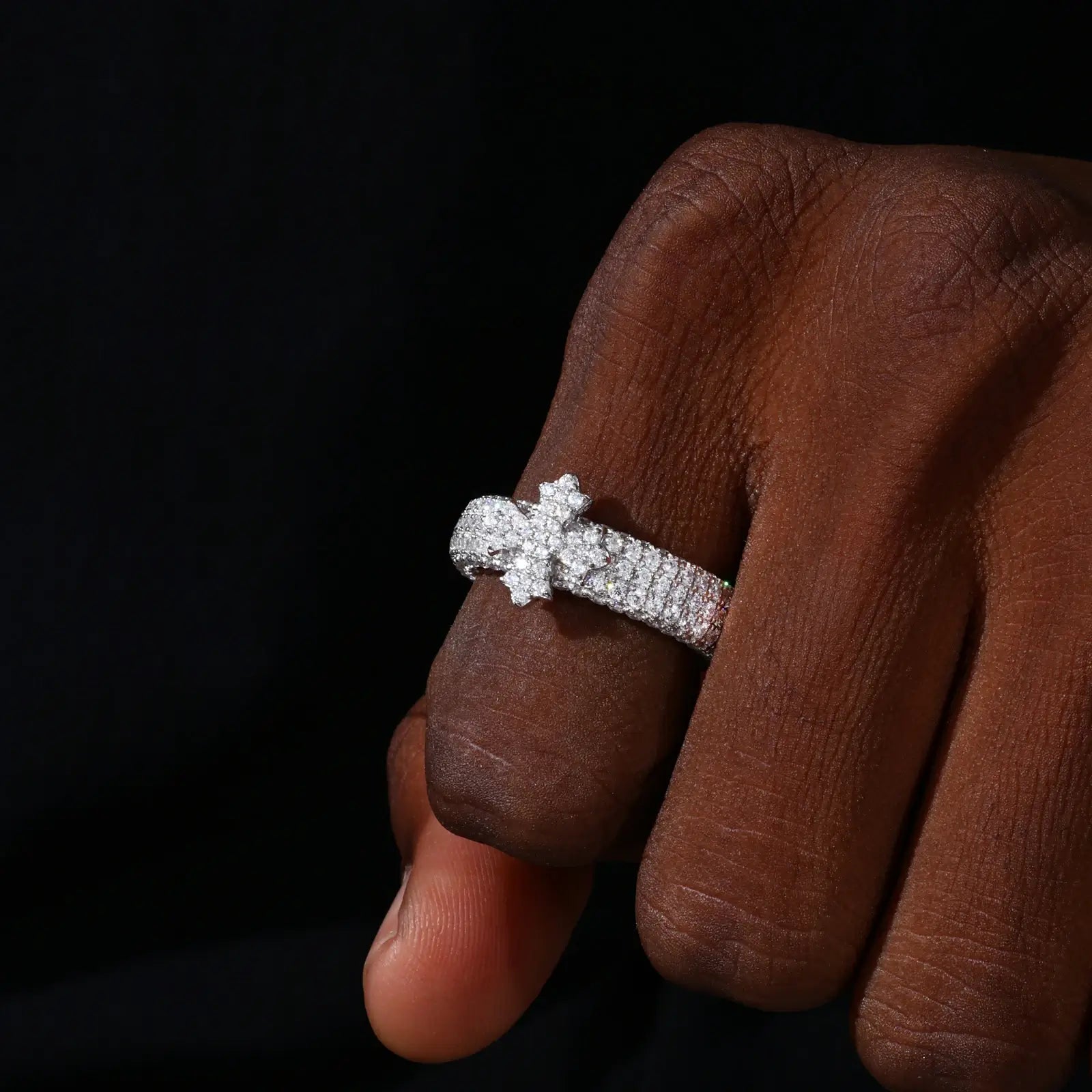 S925 Micro Pave Moissanite Band Ring With Chrome Heart