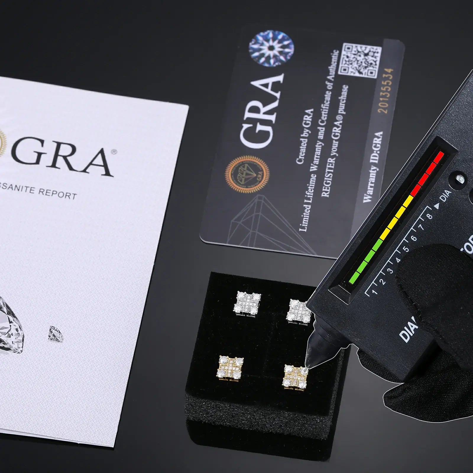 925 sterling silver moissanite cross square stud earrings with GRA certificate & diamond tester — certified moissanite, 925 silver authenticity, cross square design