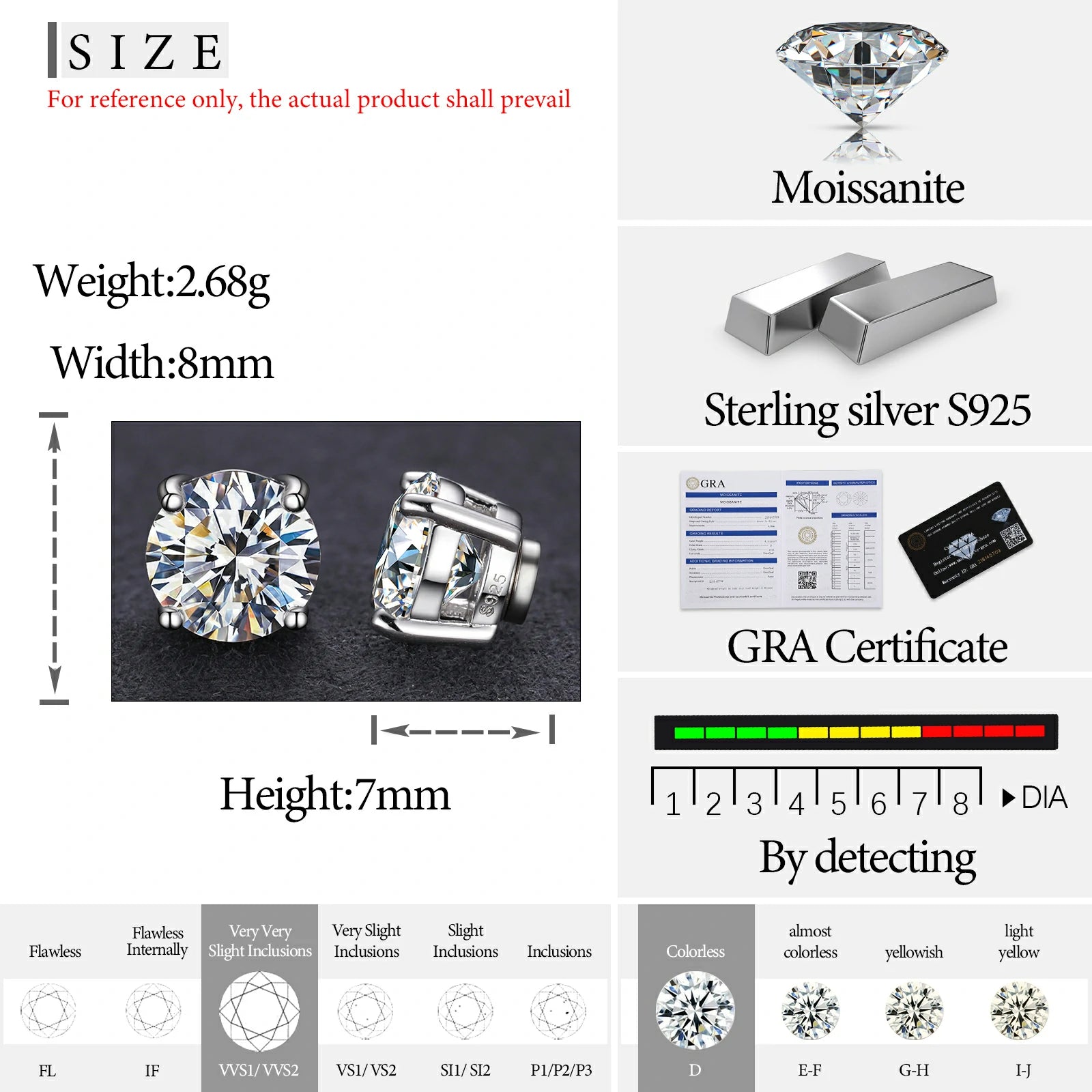 S925 Moissanite Magnetic Solitaire Stud Earrings