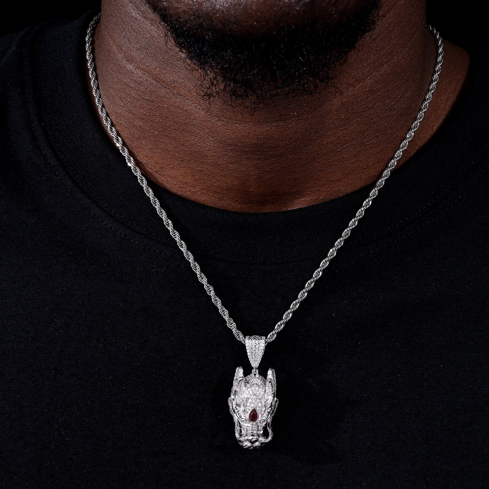 S925 Moissanite Dragon Head Pendant