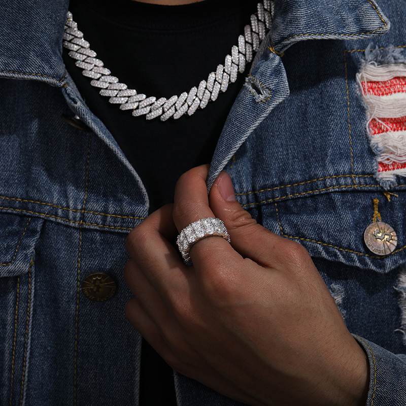 2-reihiger Moissanit-Diamant-Eternity-Ring