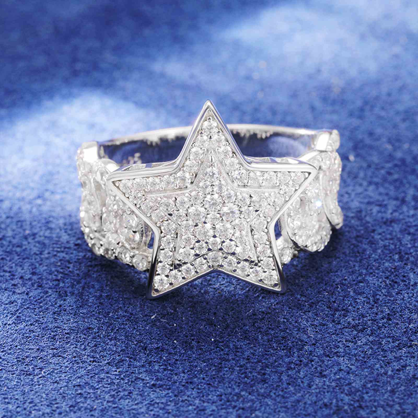 S925 Moissanite Cuban Link Side Star Ring