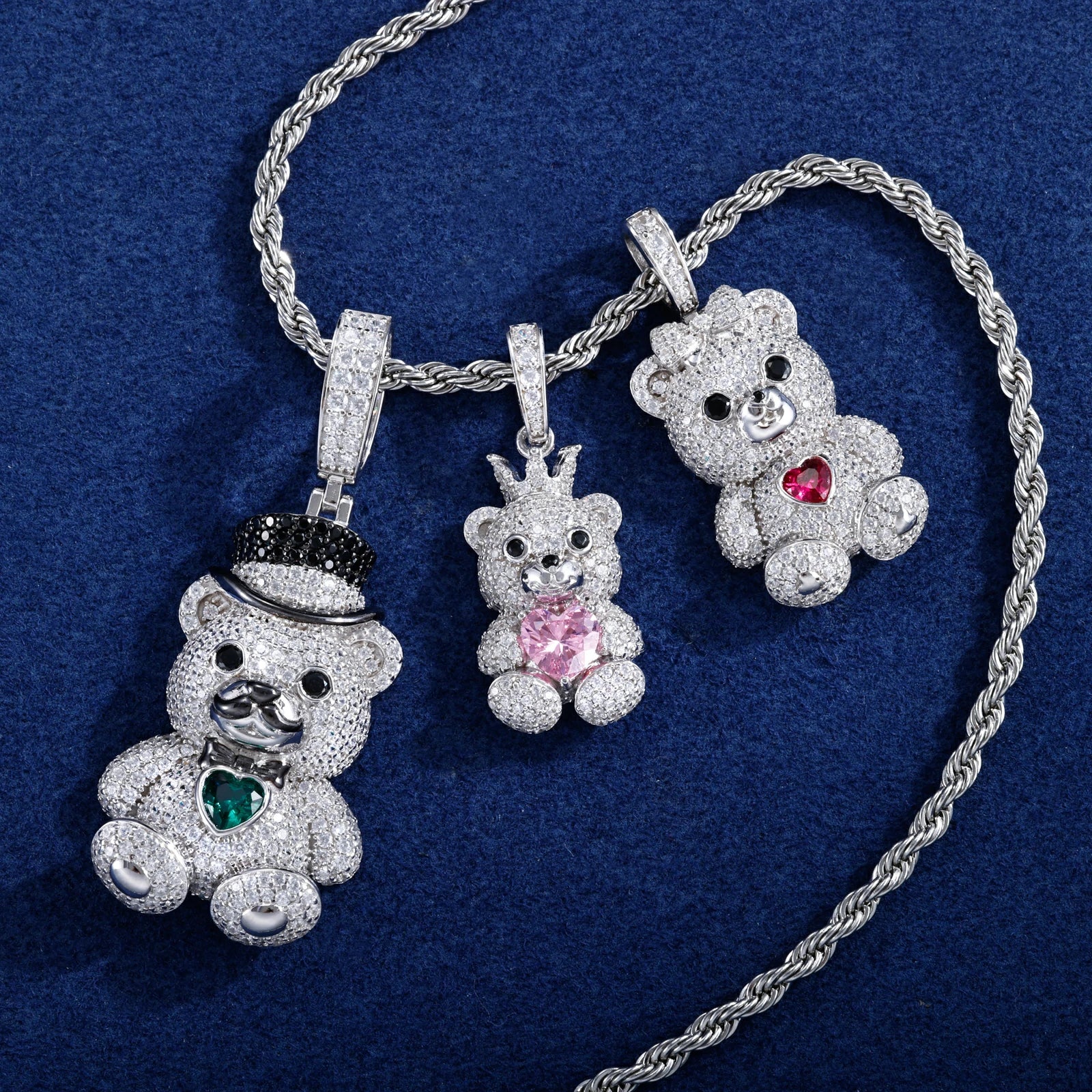 S925 Moissanite Family The Three Lucky Bears Pendant