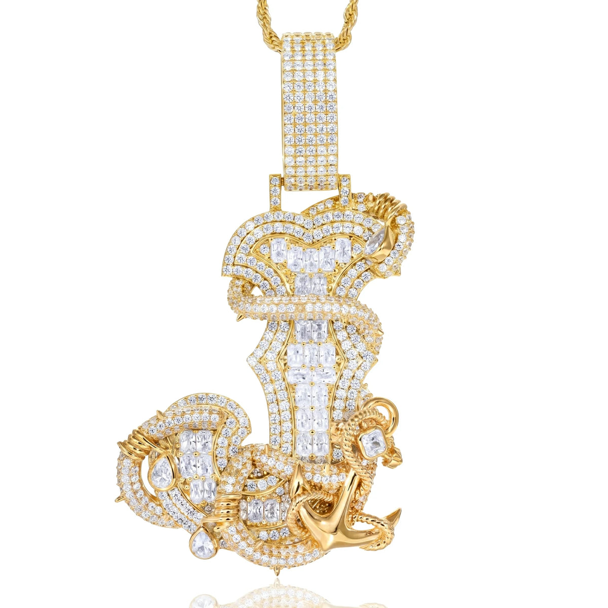 S925 Baguette Moissanite Anchor Thorns Letter J Pendant