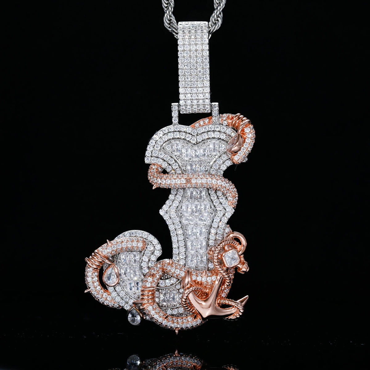 S925 Baguette Moissanite Anchor Thorns Letter J Pendant