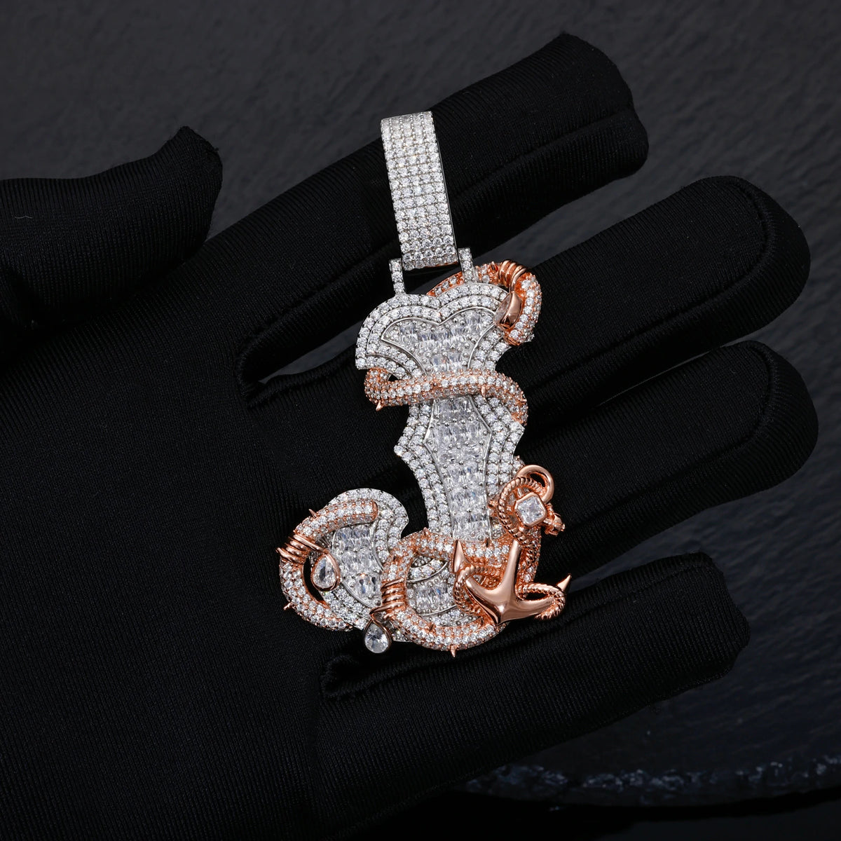 S925 Baguette Moissanite Anchor Thorns Letter J Pendant