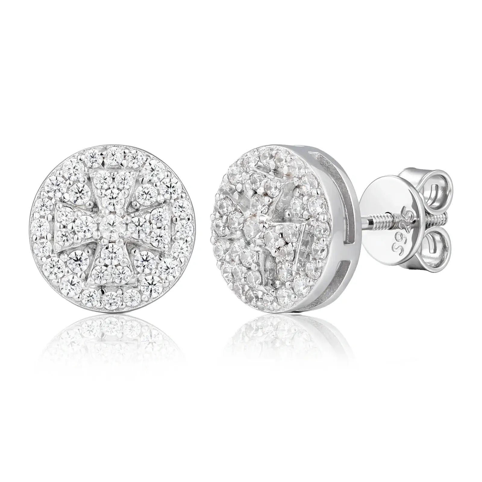S925 Moissanite Maltese Cross Round Stud Earrings