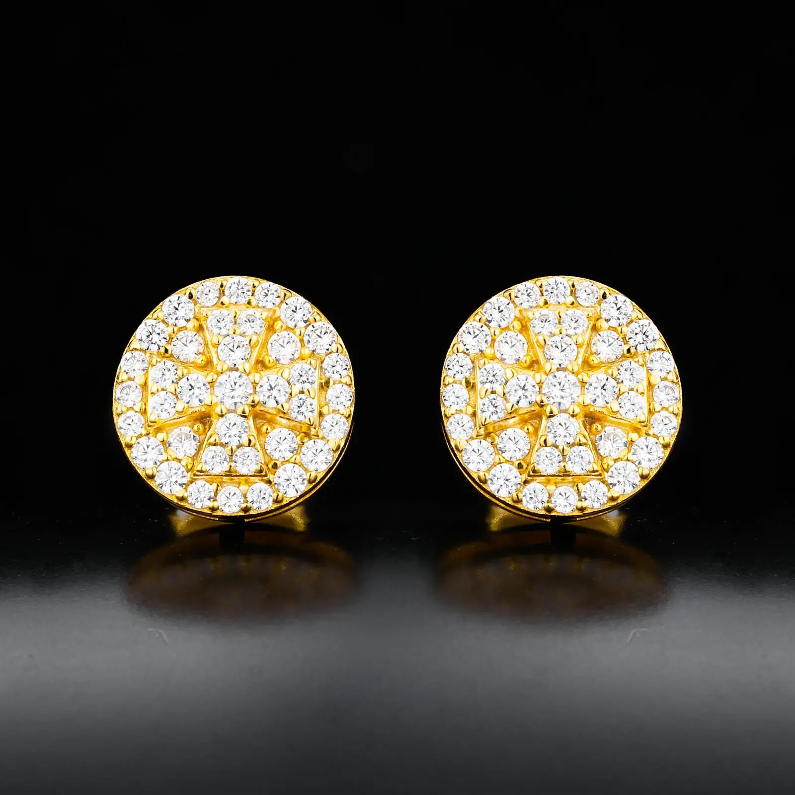 S925 Moissanite Maltese Cross Round Stud Earrings