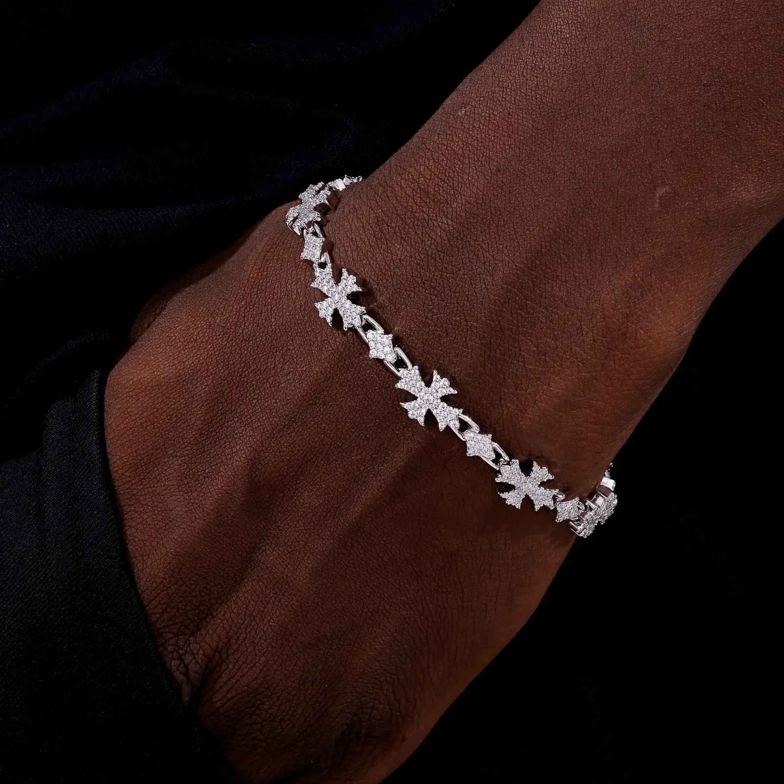10mm S925 Moissanite Chrome Heart Cross Star Link Bracelet