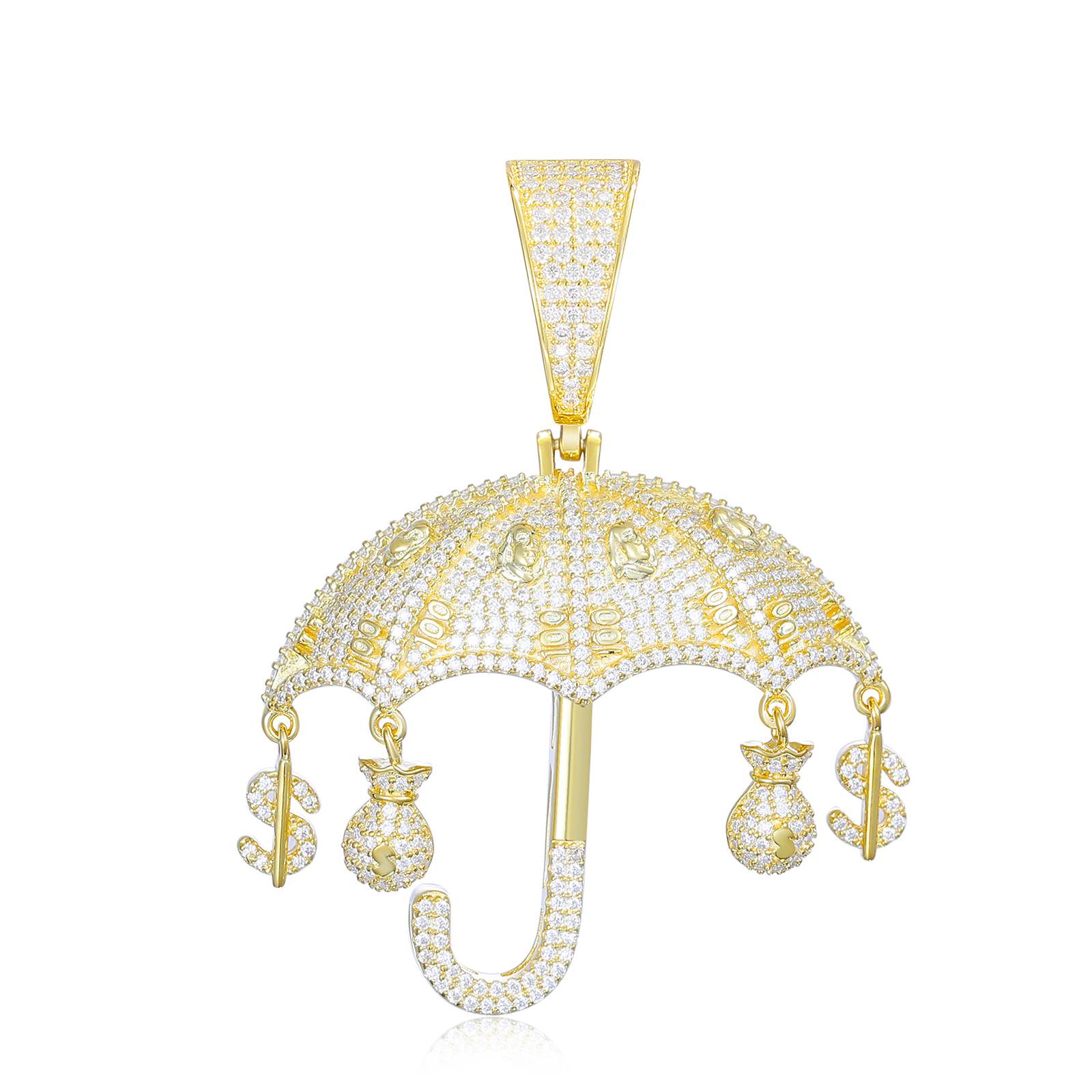 Pendentif parapluie Moissanite S925, avec sac d'argent et breloque en Dollar
