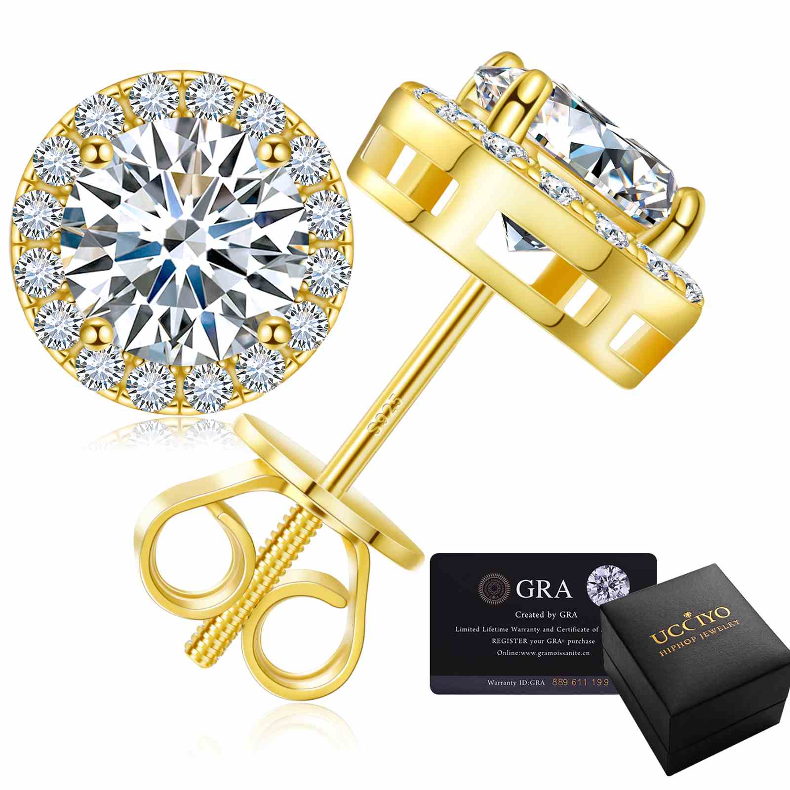 S925 Moissanite Halo Stud Earrings