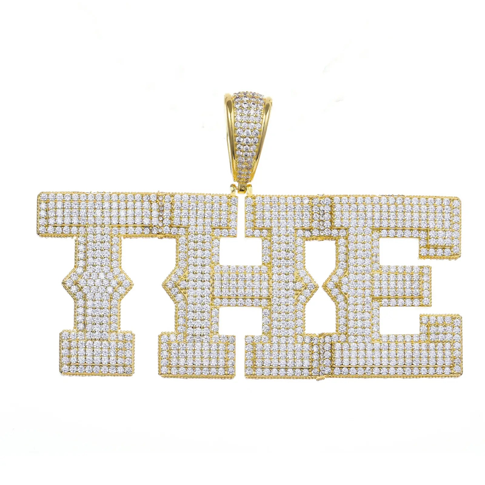 Gold 925 sterling silver moissanite custom spine letter name pendant on white background — luxury gold tone, moissanite sparkle, hypoallergenic 925 silver, personalized name jewelry for hip-hop fans