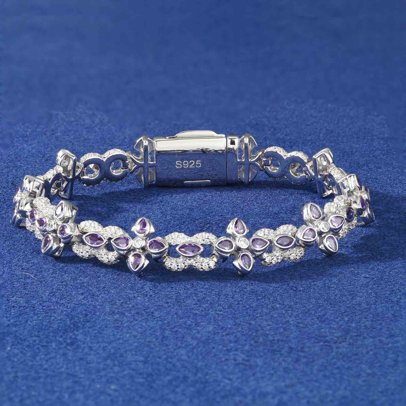 10mm S925 Moissanite Purple Four-leaf Clover Infinity Bracelet