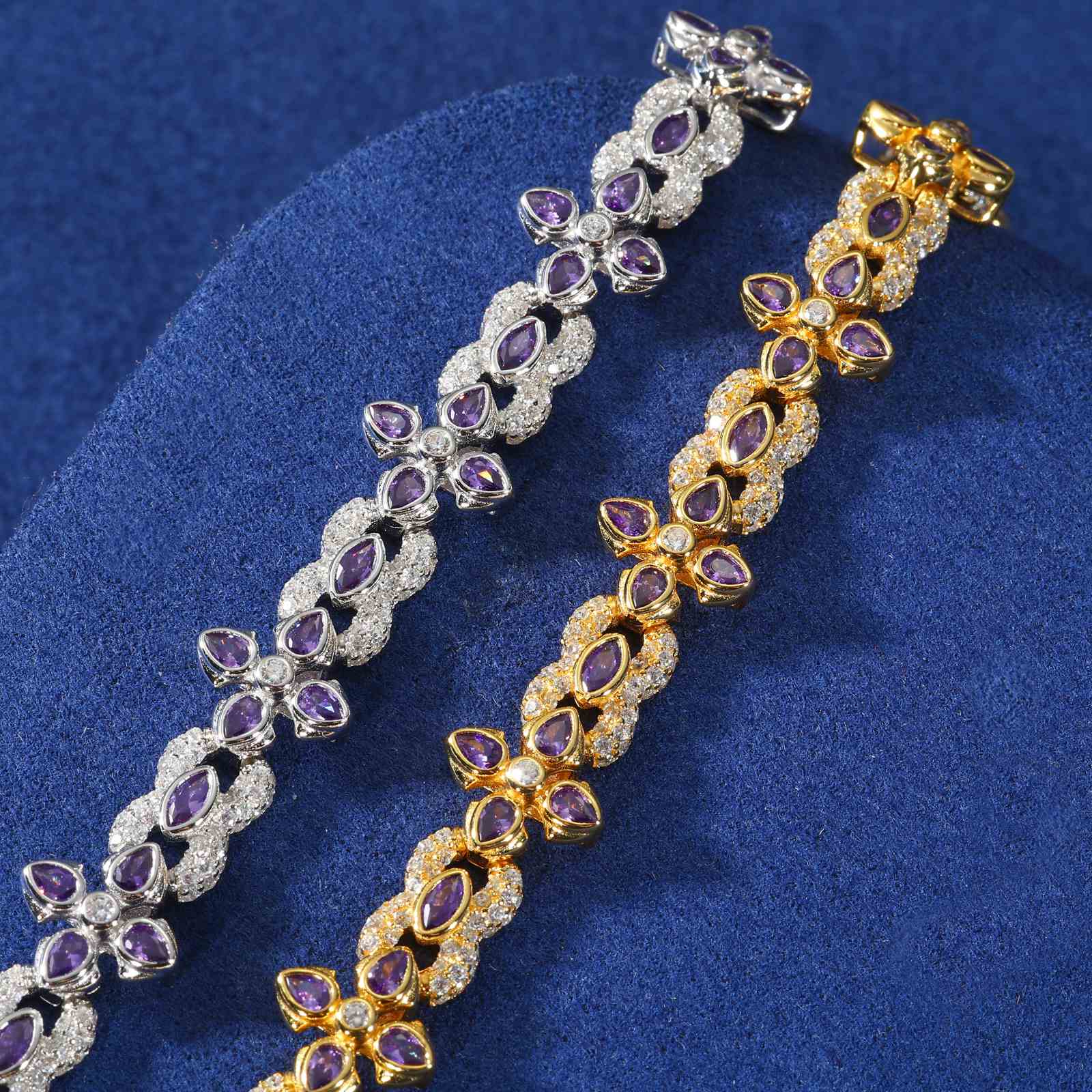 10mm S925 Moissanite Purple Four-leaf Clover Infinity Bracelet