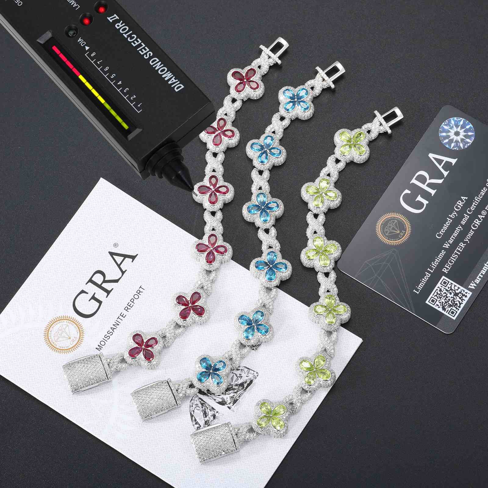 16mm S925 Moissanite Infinity Colored Four Leaf Clover Bracelet