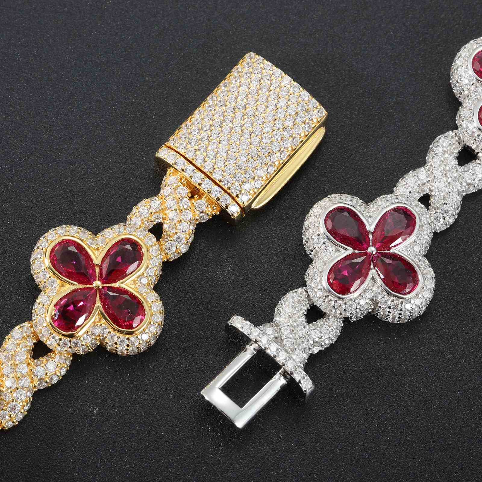 16mm S925 Moissanite Infinity Colored Four Leaf Clover Bracelet