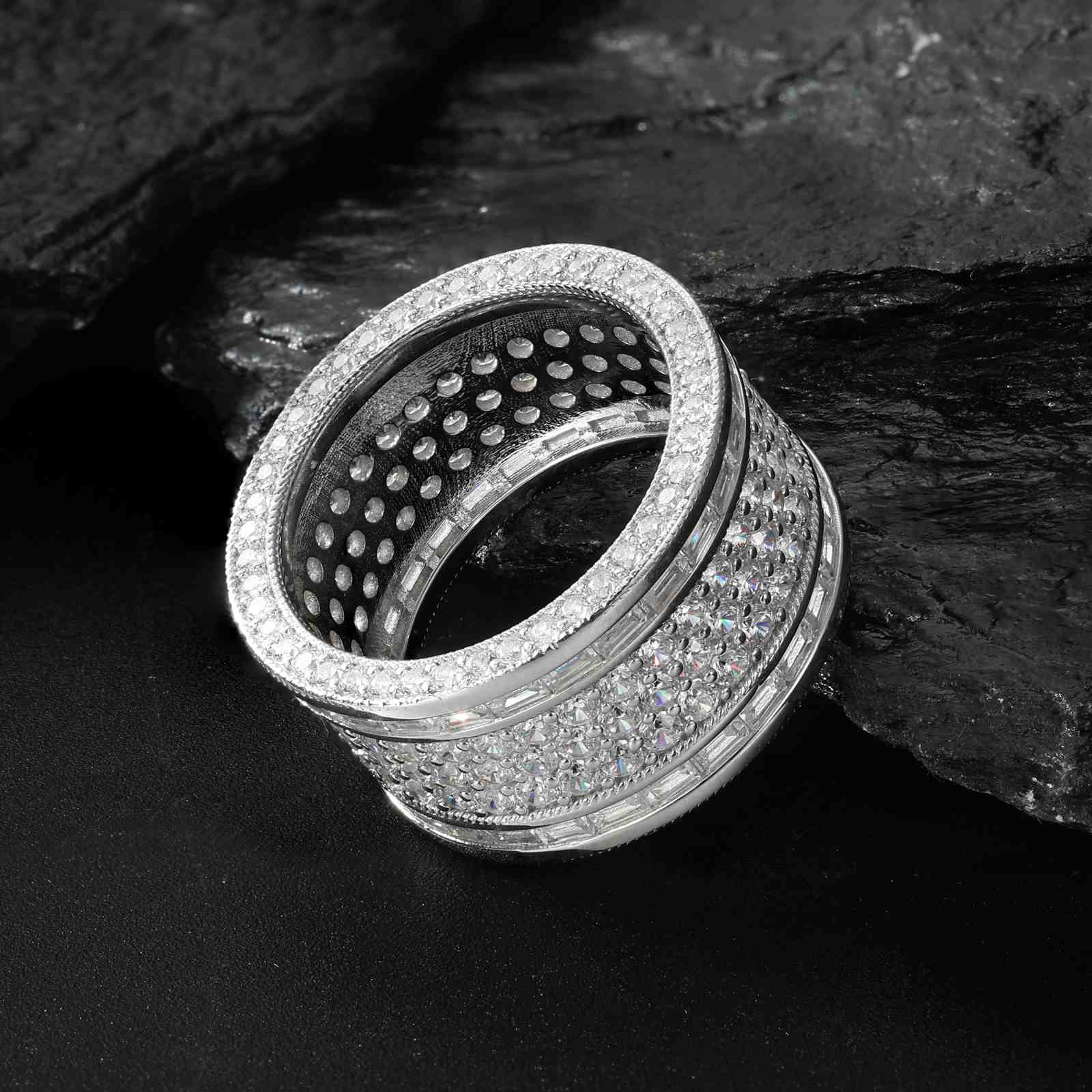S925 Moissanite Pave Wide Band Ring