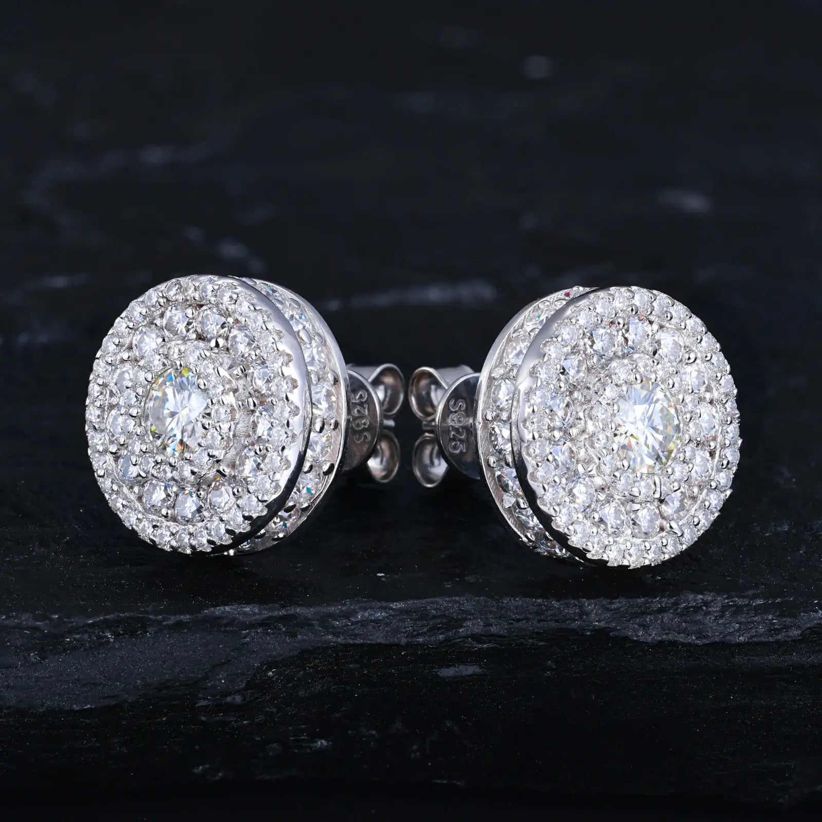 S925 Moissanite Cluster 4 Layers Halo Stud Earrings
