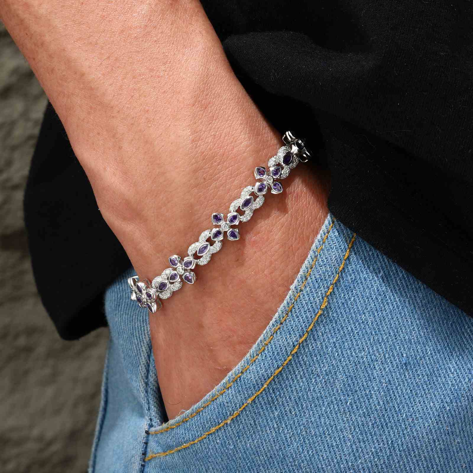 10mm S925 Moissanite Purple Four-leaf Clover Infinity Bracelet