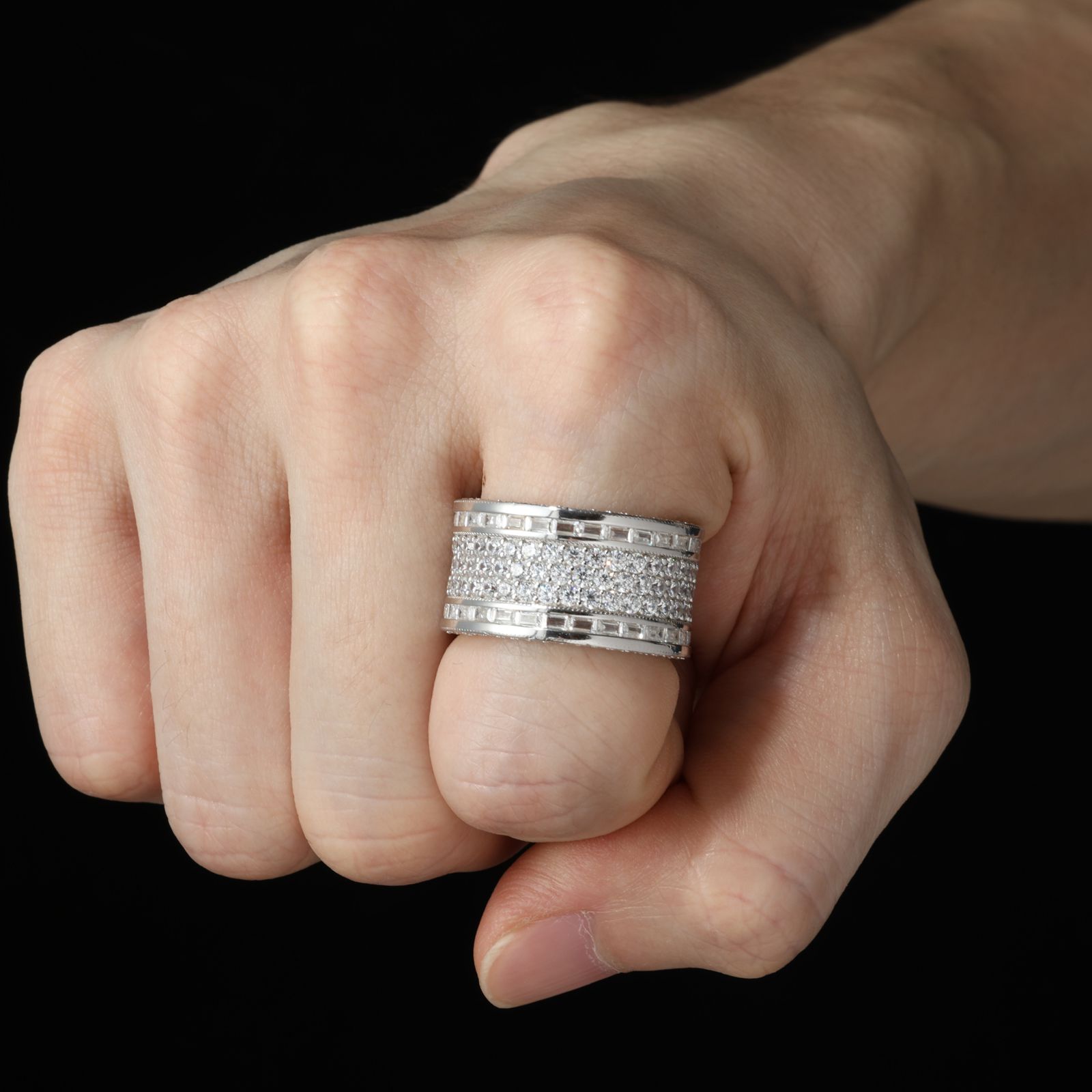 S925 Moissanite Pave Wide Band Ring