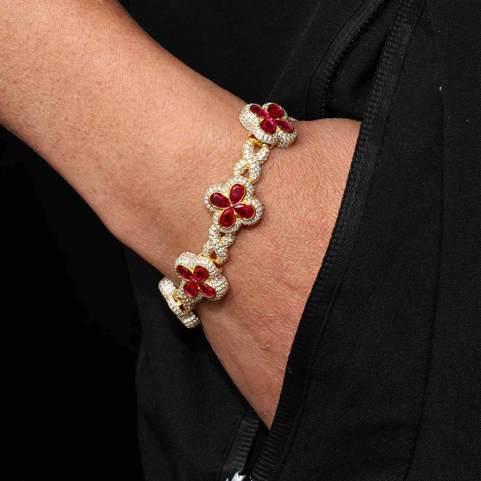 16mm S925 Moissanite Infinity Colored Four Leaf Clover Bracelet