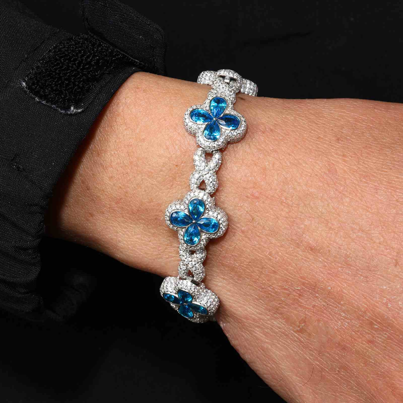 16mm S925 Moissanite Infinity Colored Four Leaf Clover Bracelet