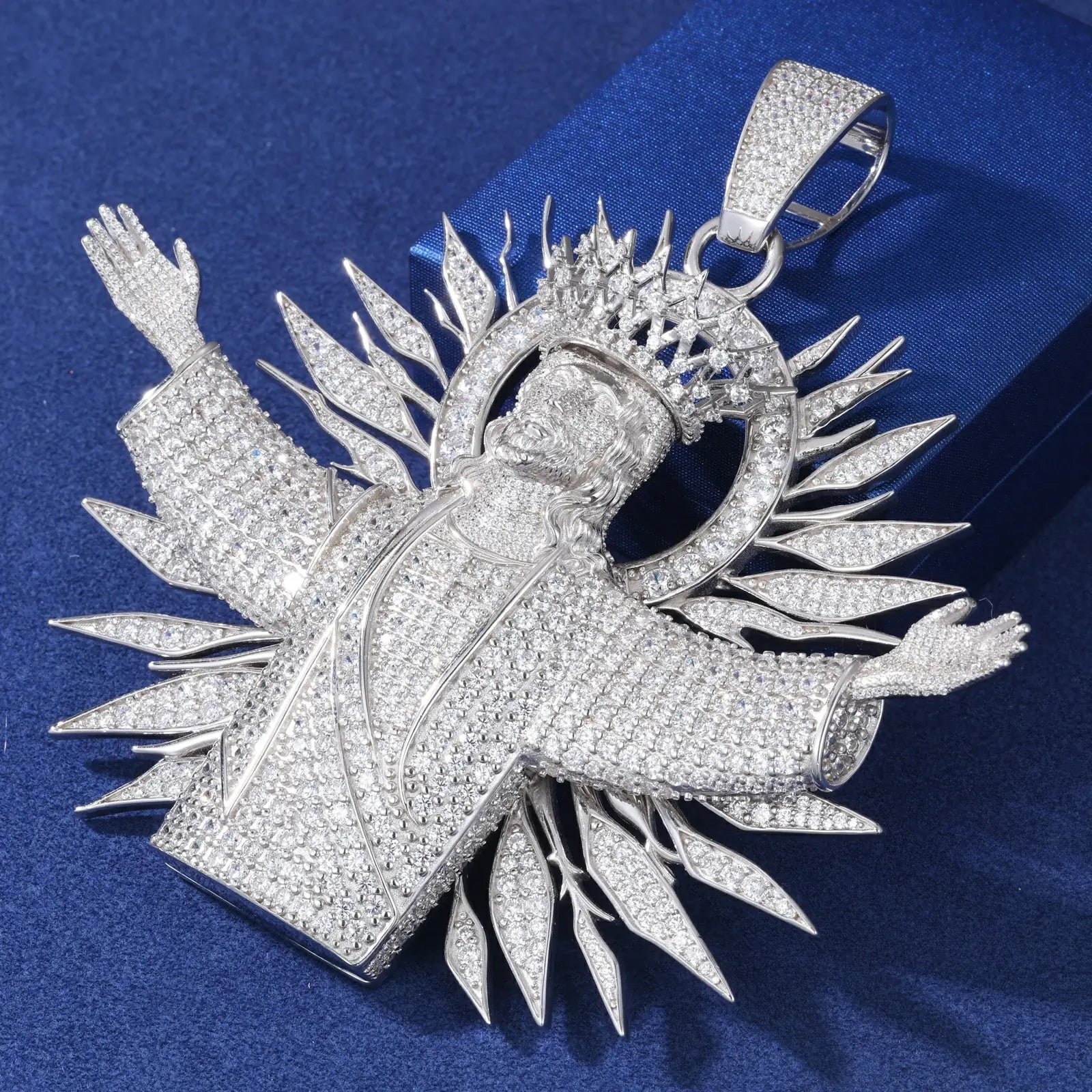 S925 Moissanite Glorious King Jesus Pendant XL Pendant