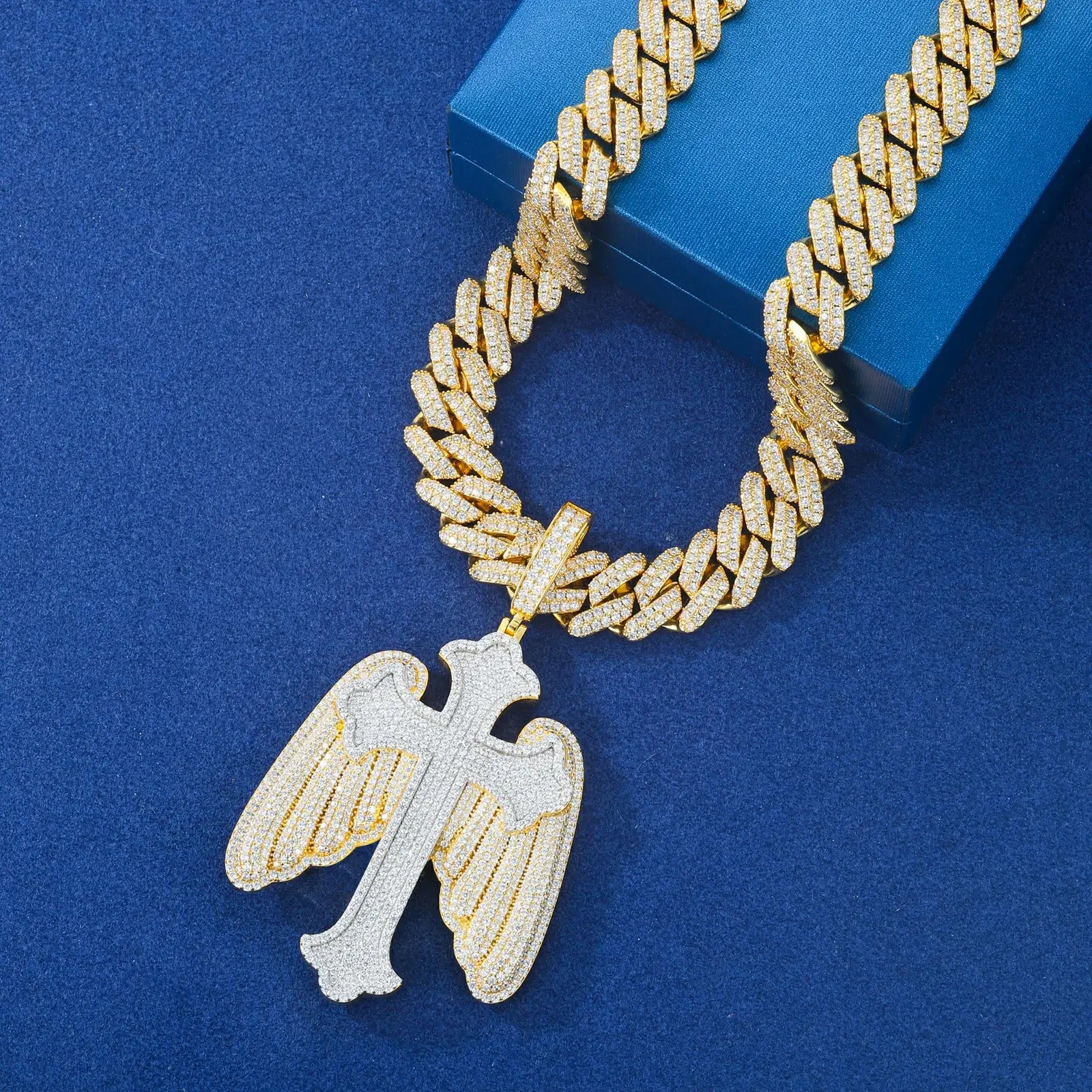 S925 Moissanite Wing Cross Pendant