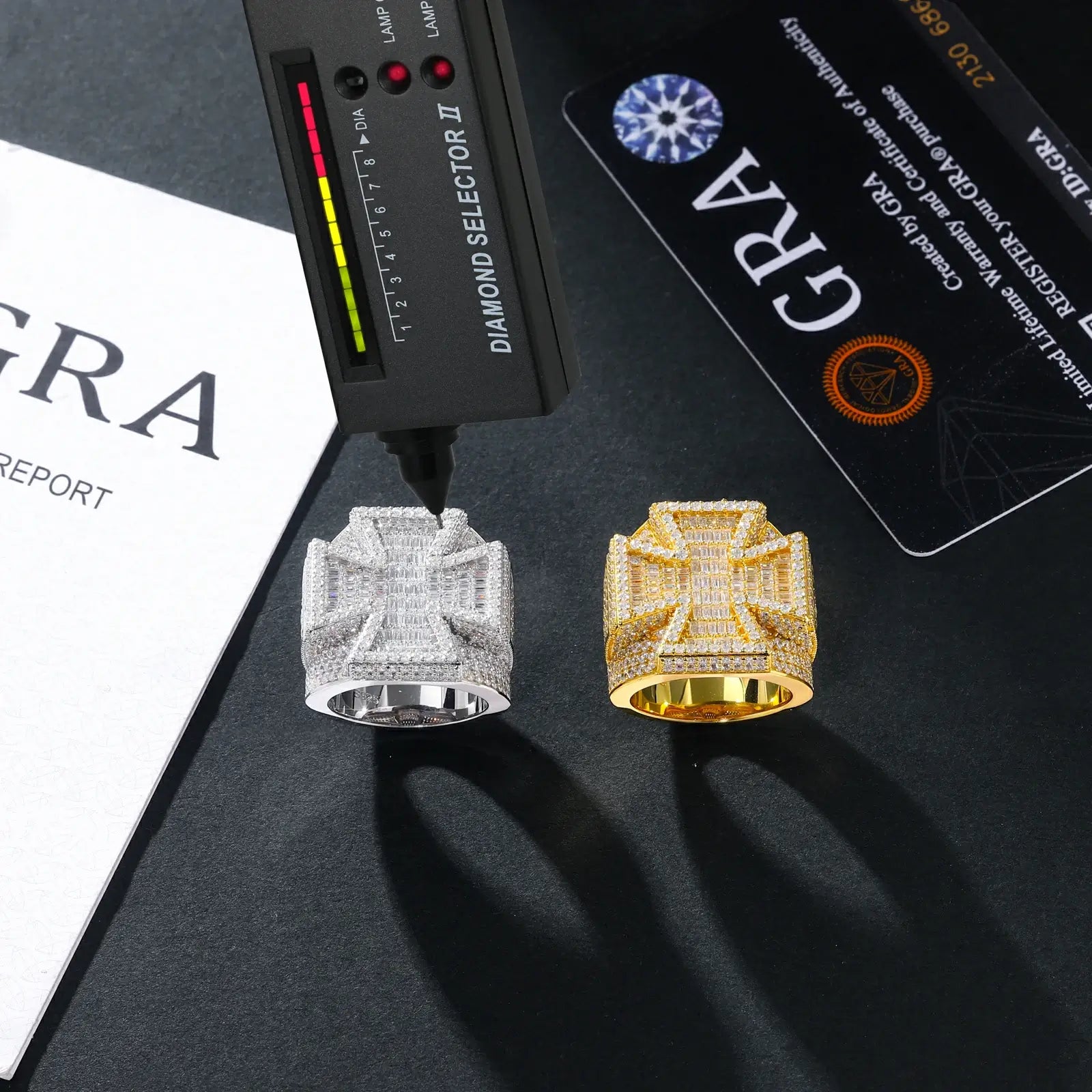 S925 Baguette Moissanite Malta Cross Ring