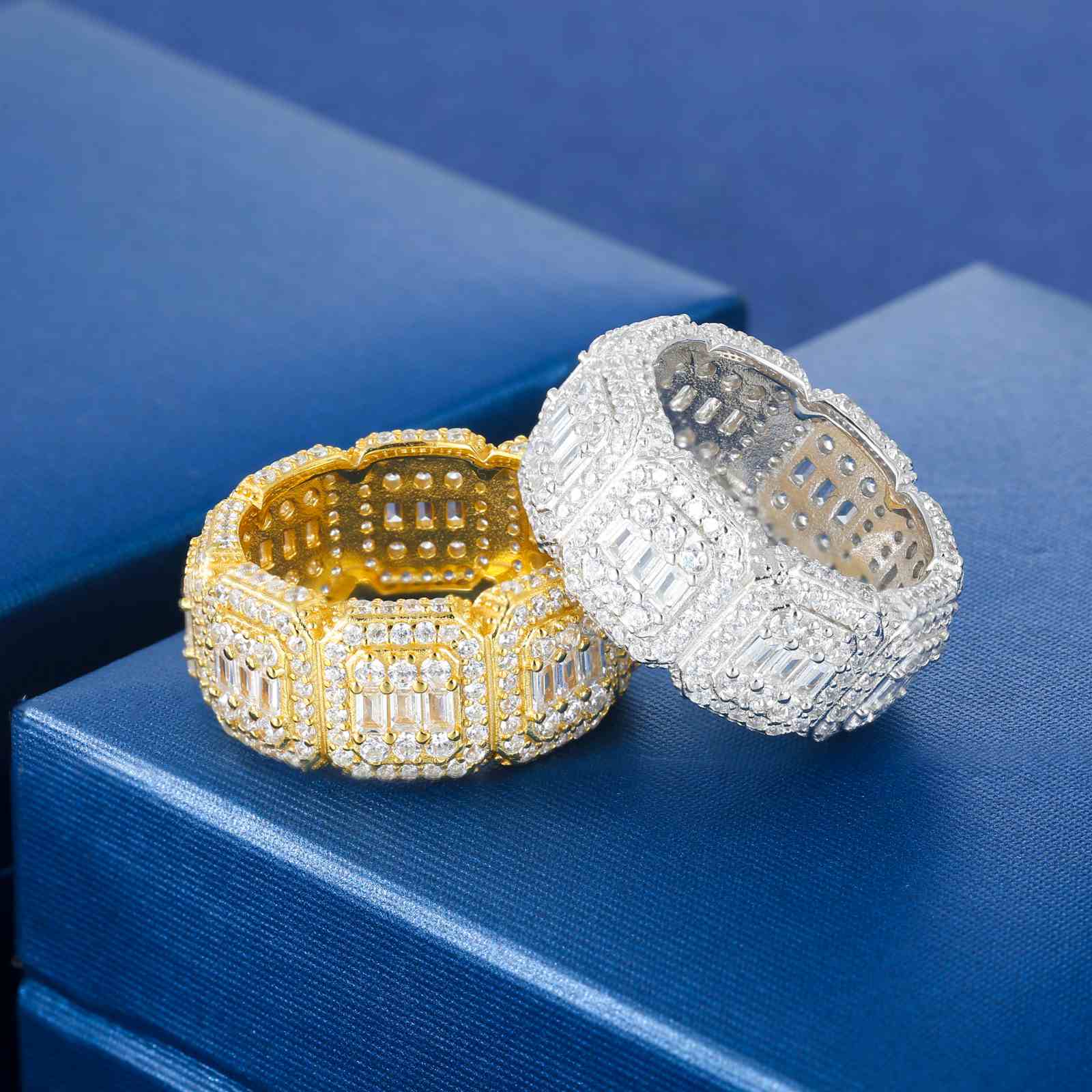 S925 Moissanite Vintage Baguette Halo Band Ring