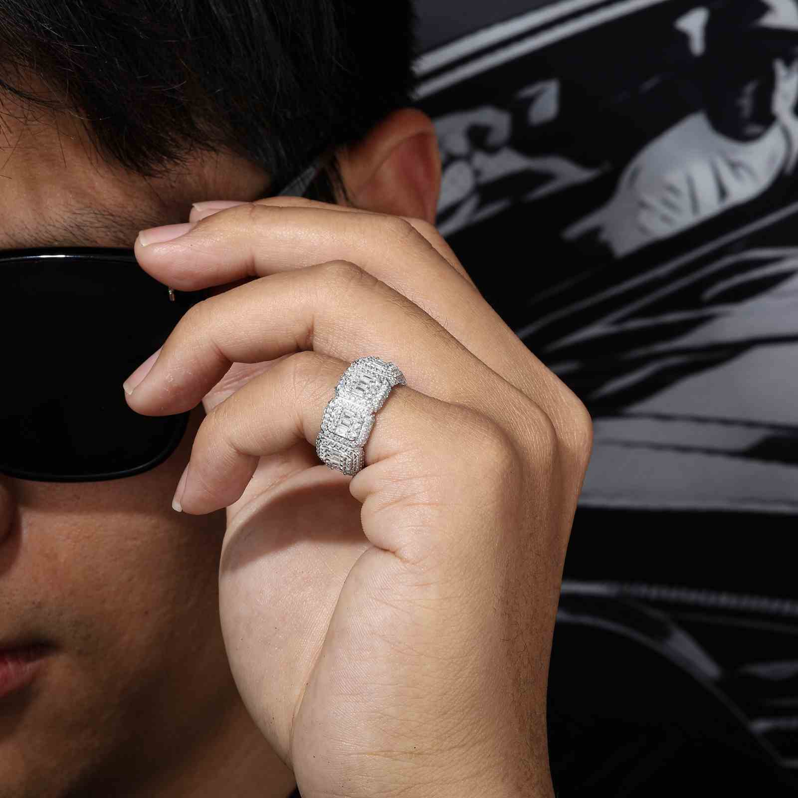 S925 Moissanite Vintage Baguette Halo Band Ring