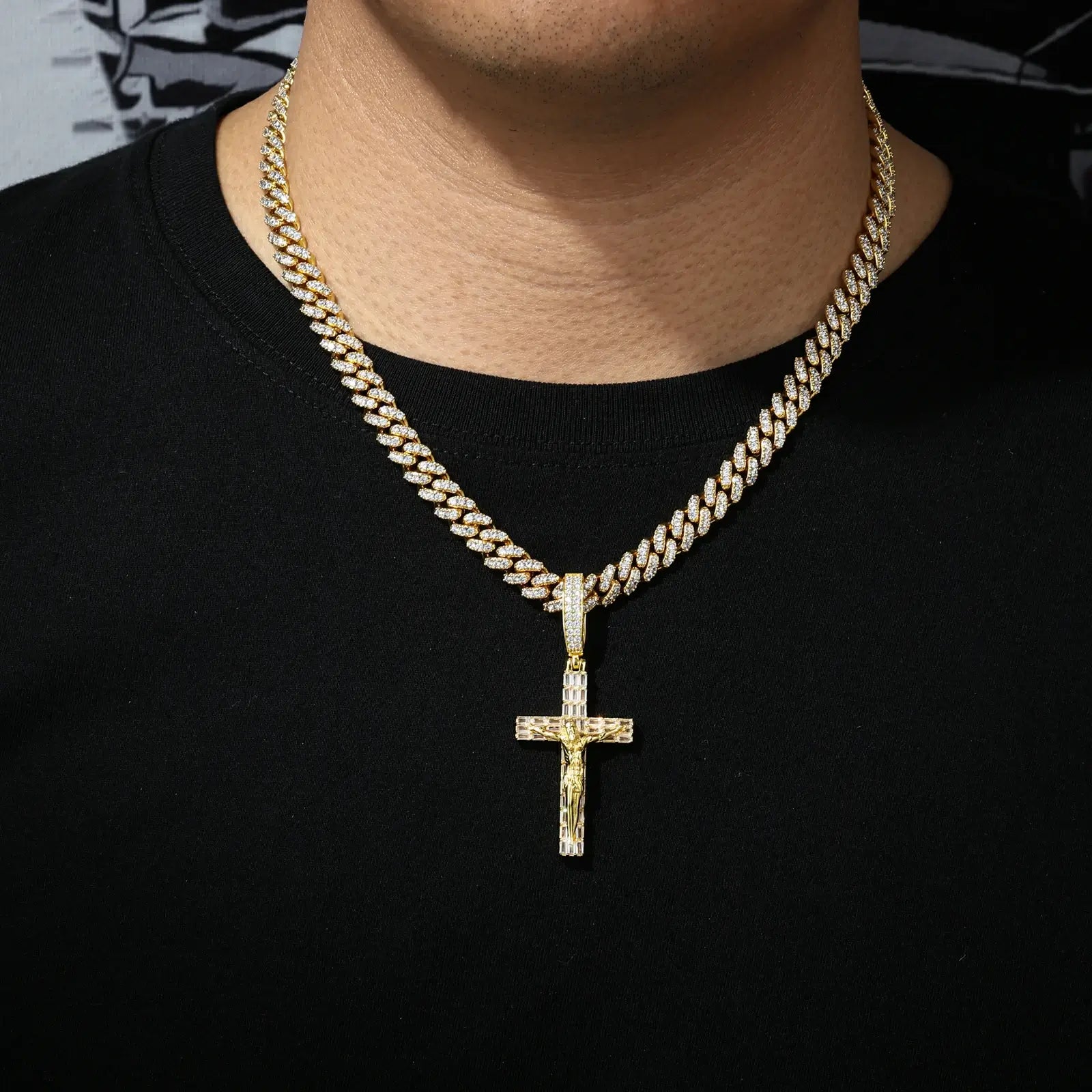 S925 Baguette Moissanite Crucifix Cross Pendant