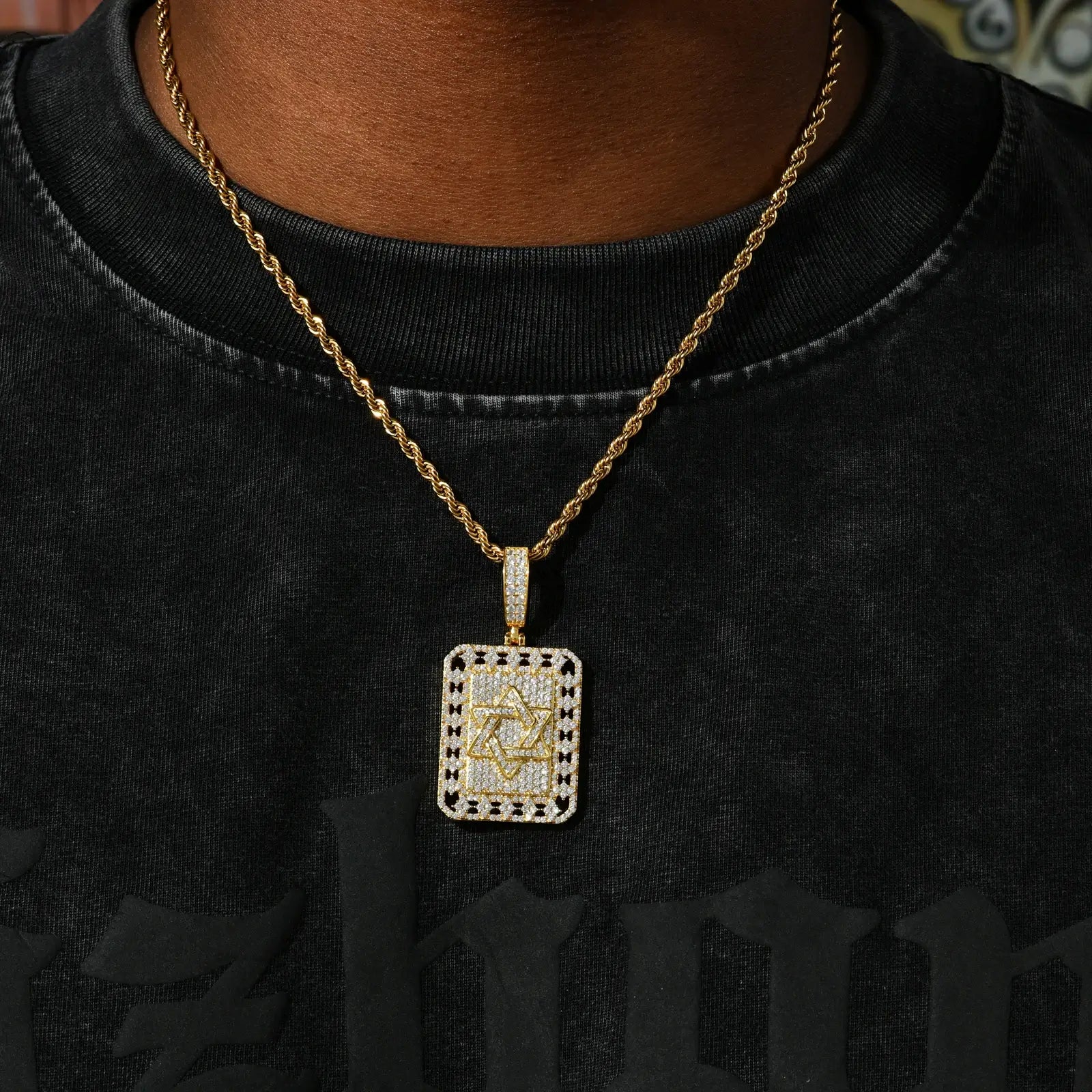 S925 Moissanite Star of David Dog Tag Pendant