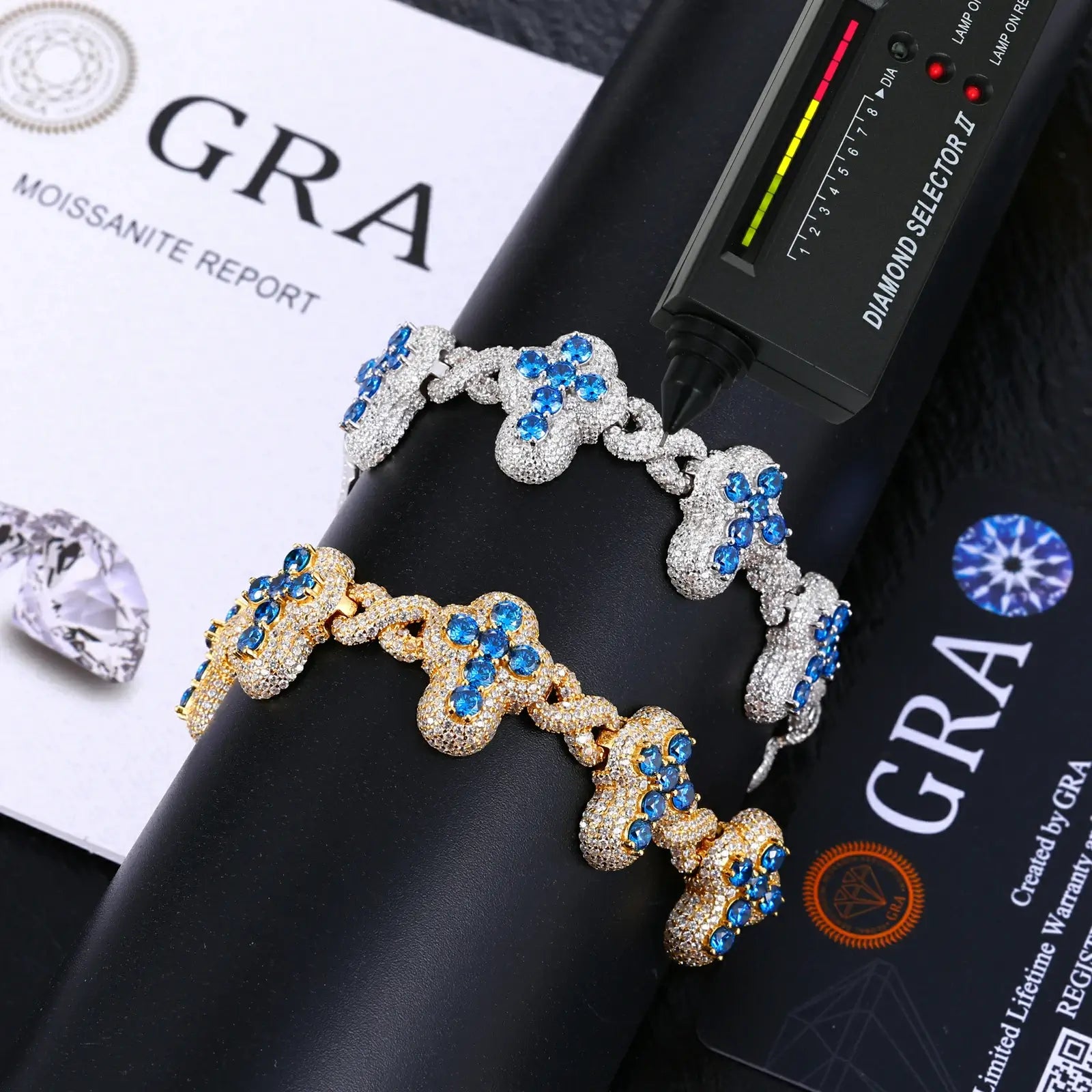 20mm S925 Moissanite Infinity Blue Cross Link Bracelet