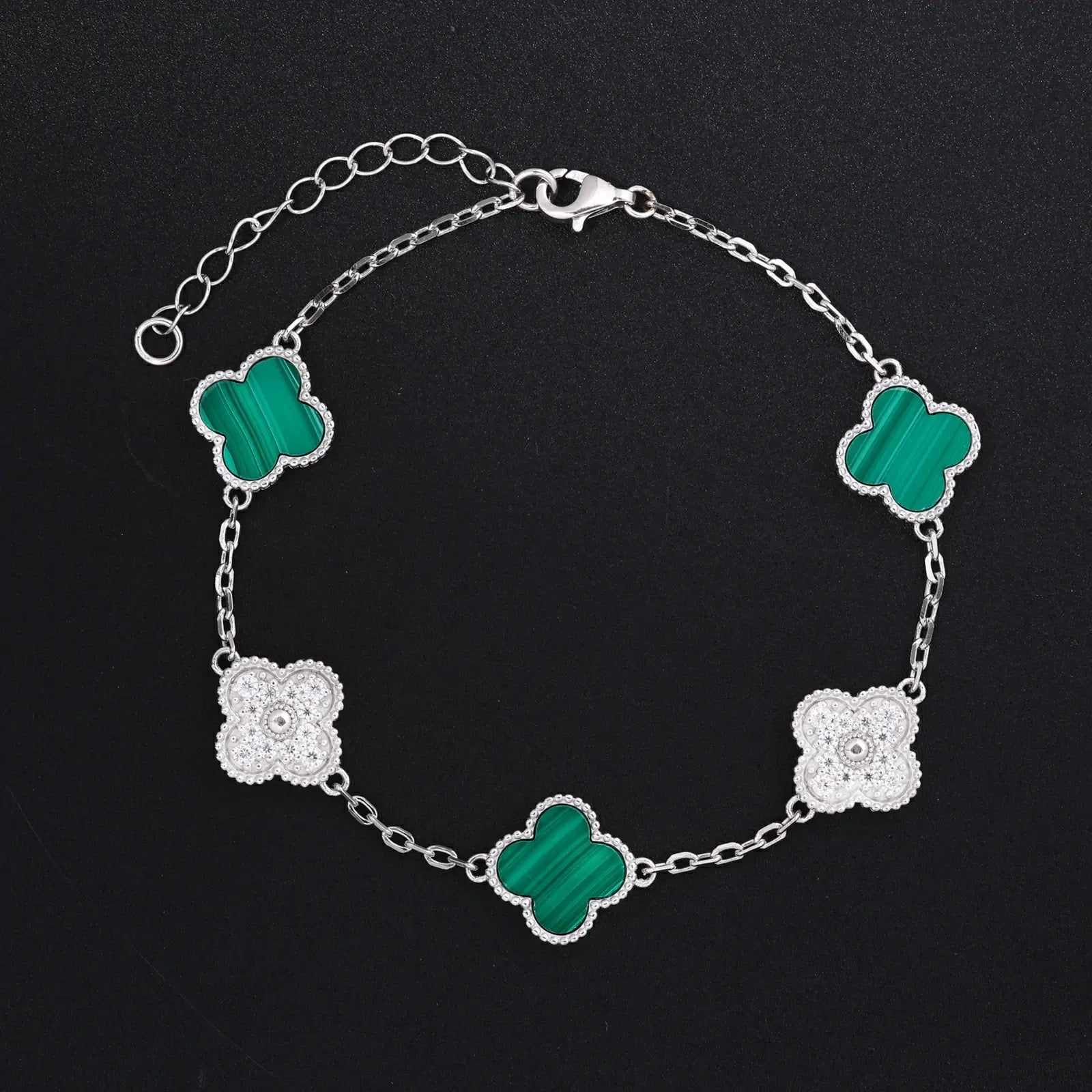 925 Sterling Silver Moissanite 5 Motifs Clover Bracelet