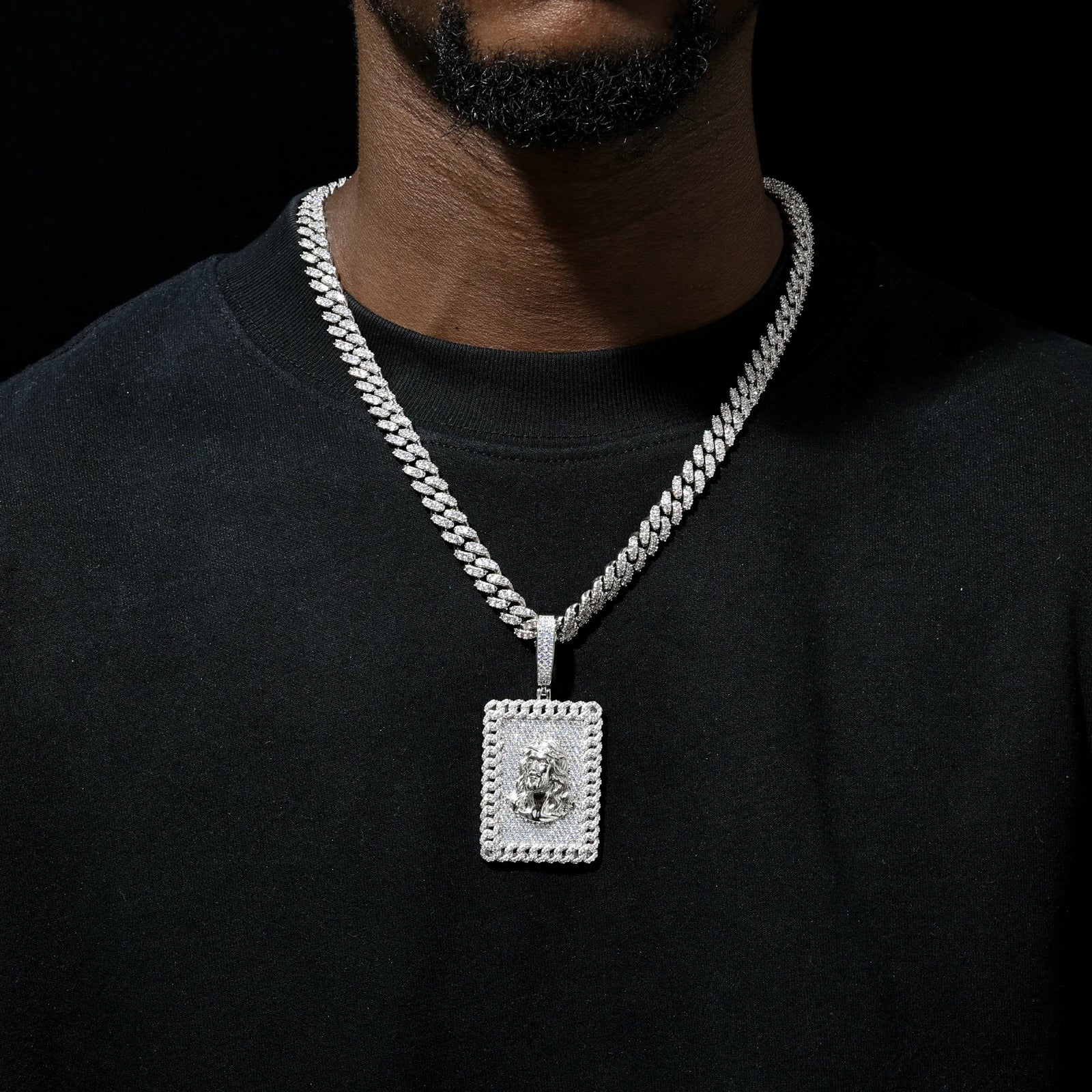 S925 Moissanite Jesus Head Dog Tag Pendant