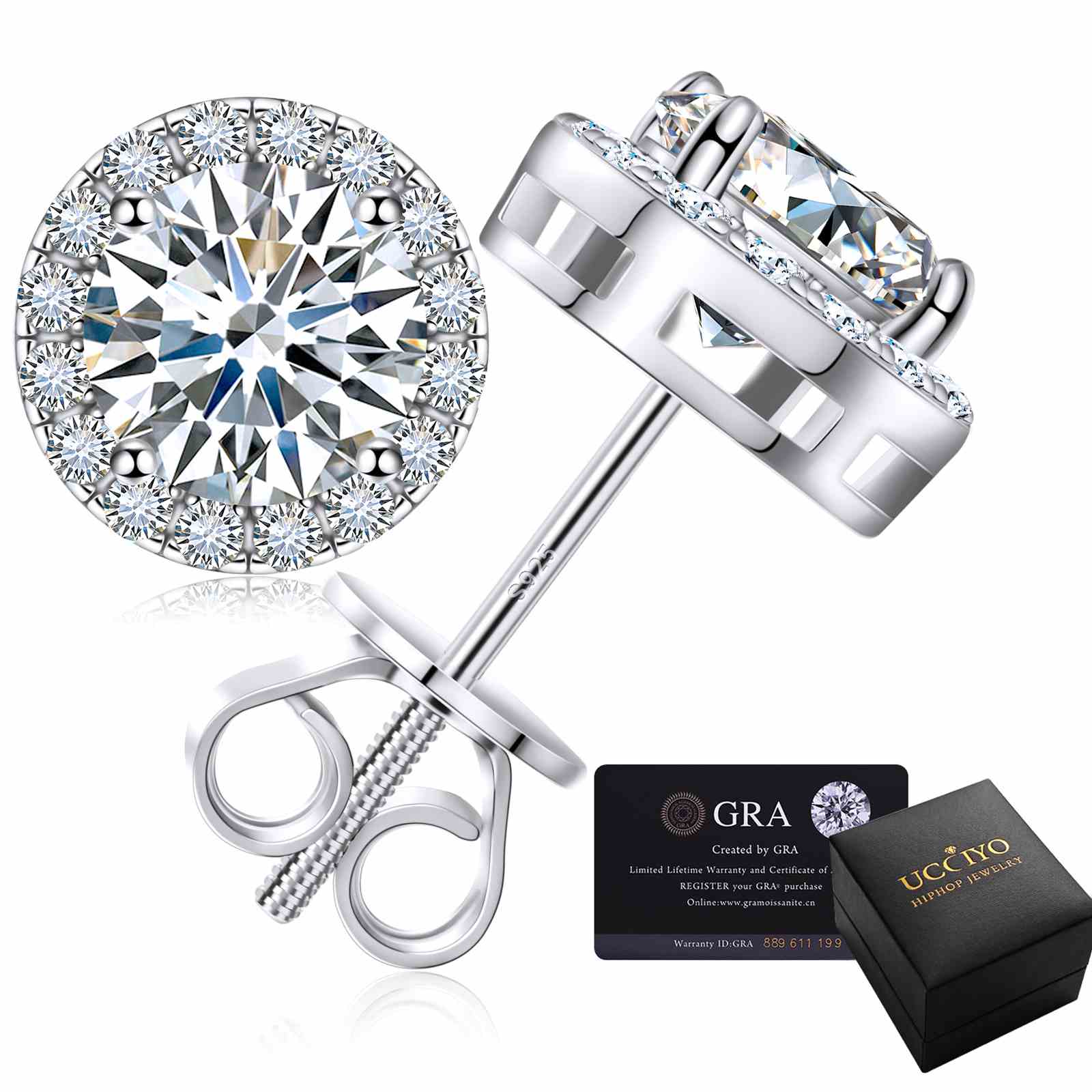 S925 Moissanite Halo Stud Earrings