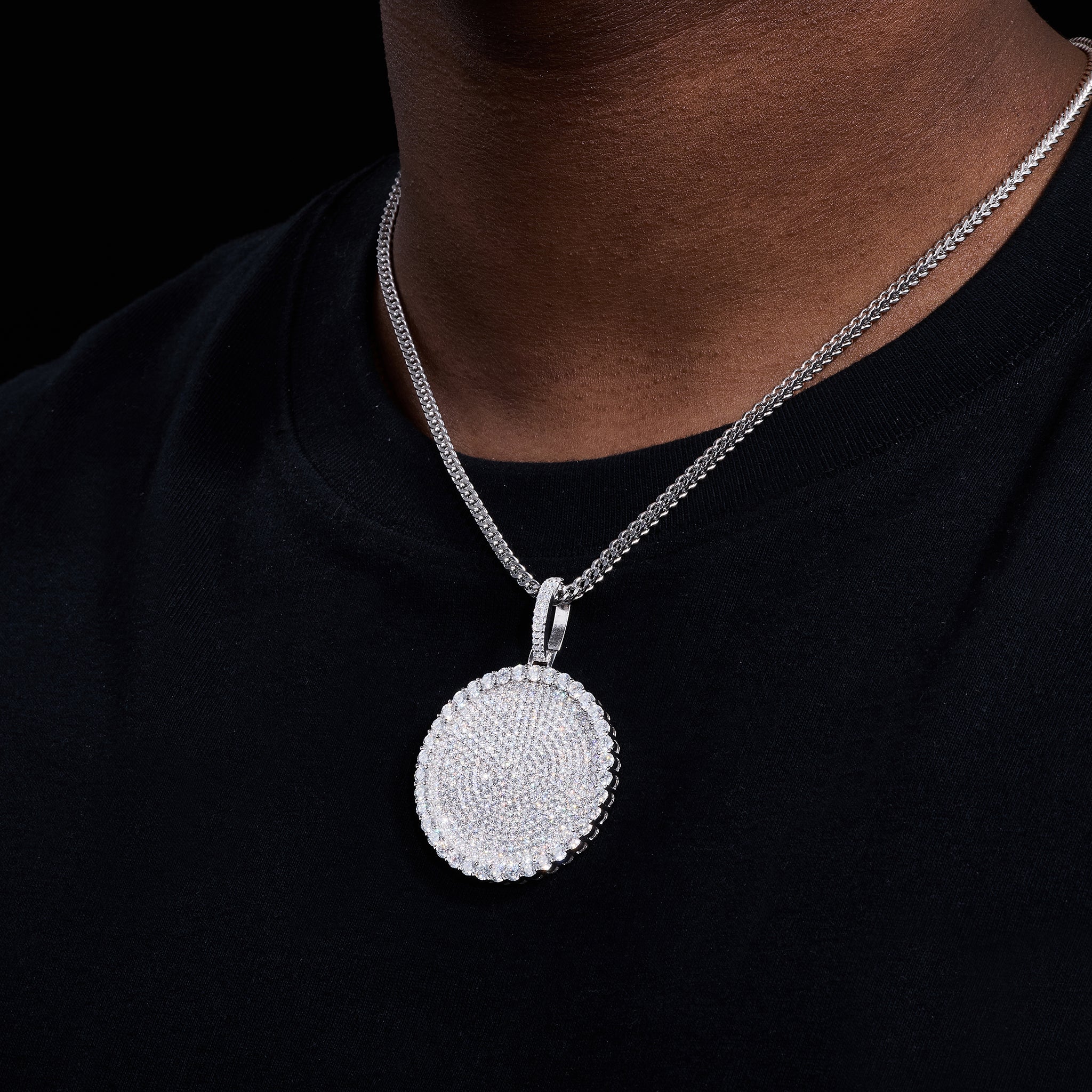 S925 Moissanite Round Dog Tag Pendant