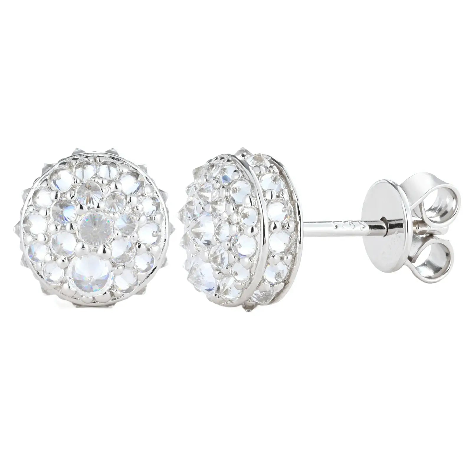 White gold 925 sterling silver moissanite thorns stud earring on white background — minimalist display, moissanite sparkle, edgy thorn design for gifting & personal wear