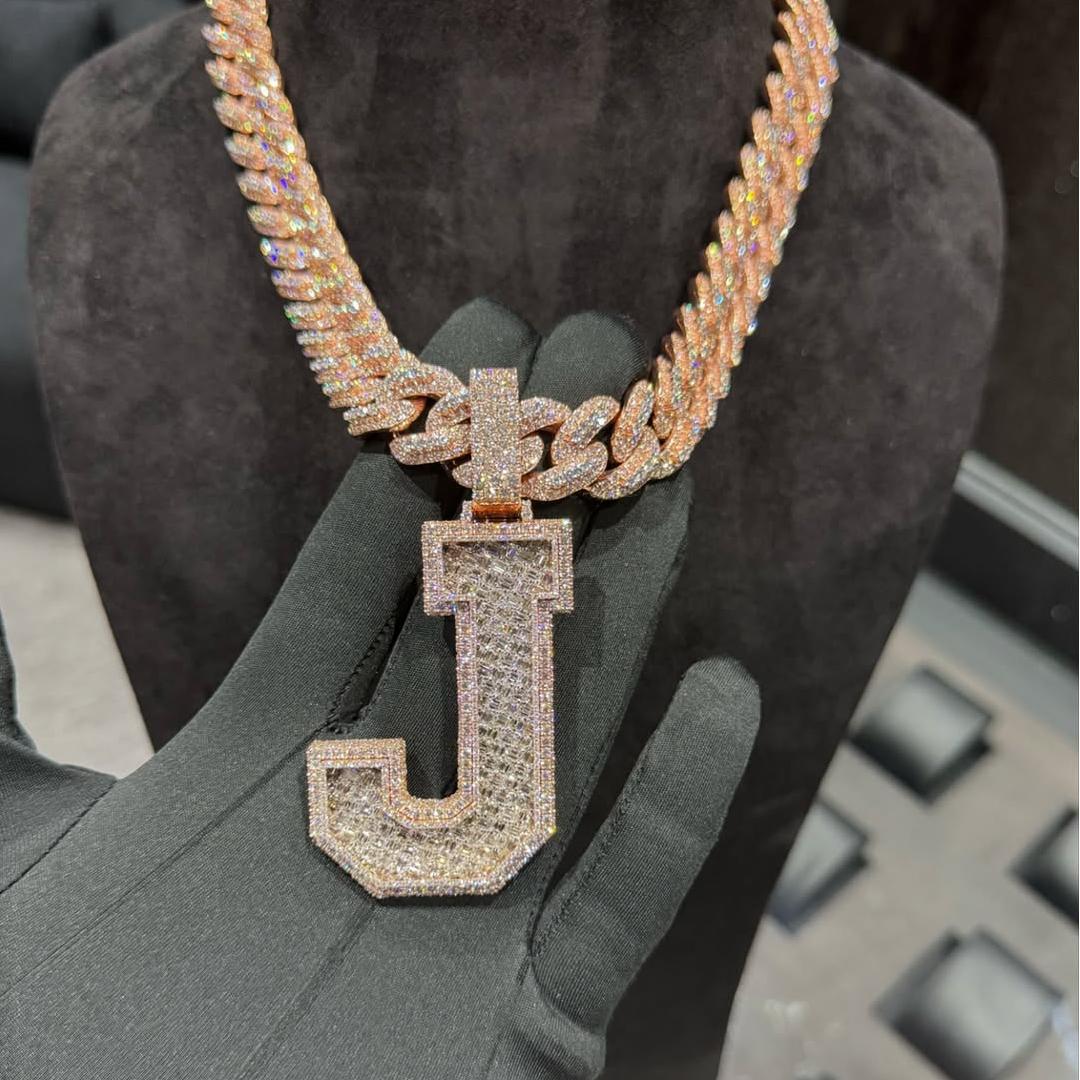 baguette diamond letter j pendant