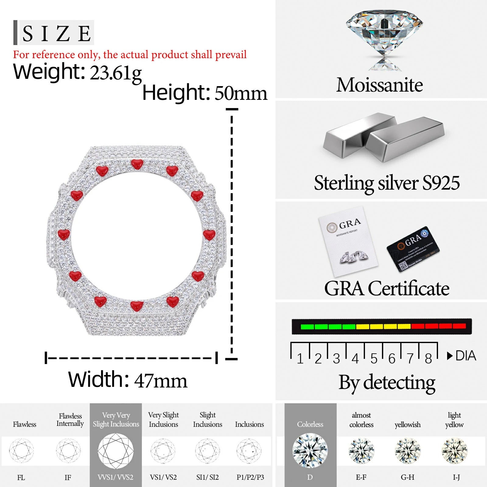 Iced Out Moissanite Red Heart Bust Down Bezel for GA2100