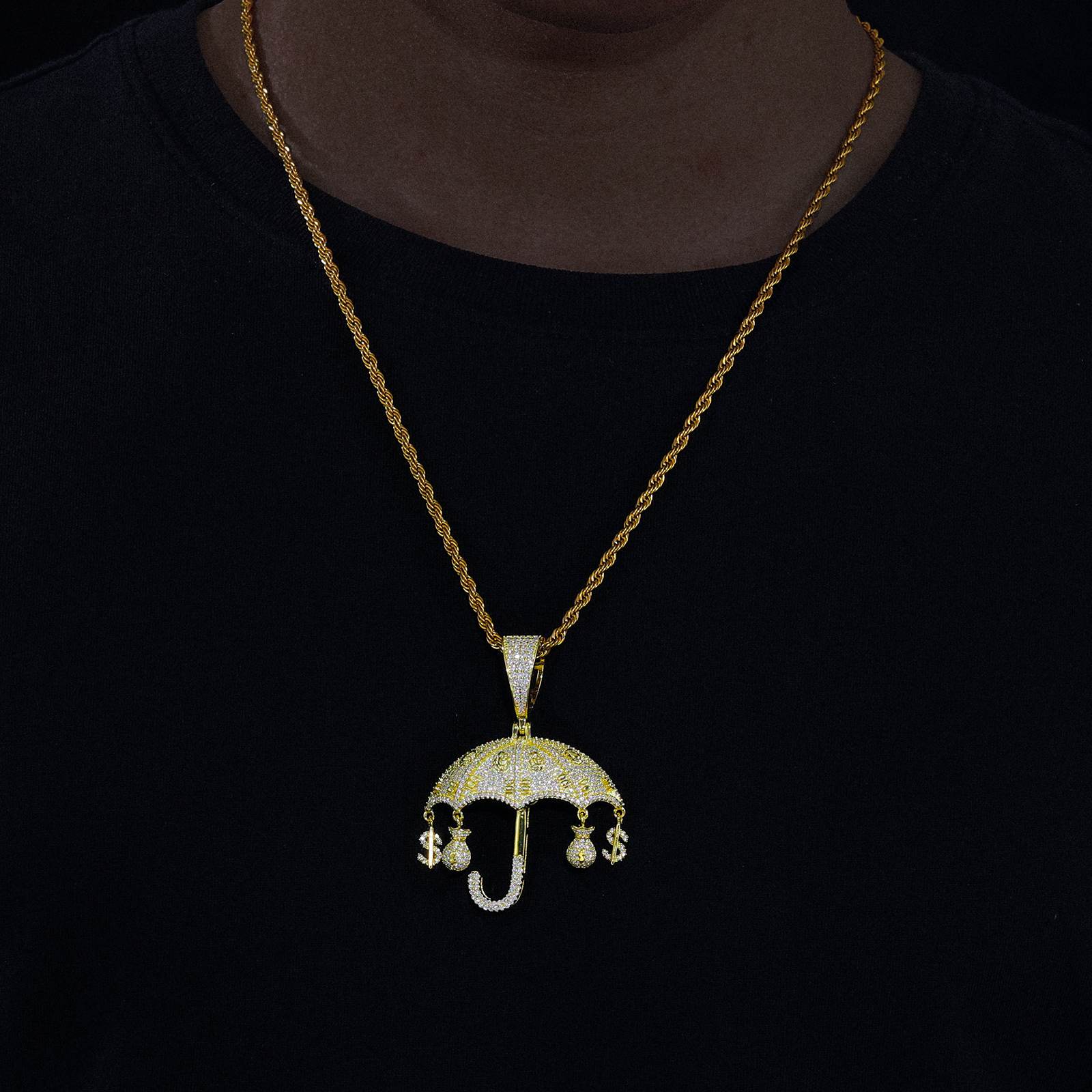 Self-made entrepreneur in gold umbrella pendant with $ charm - Salt-spray tested 5μm 18K plating