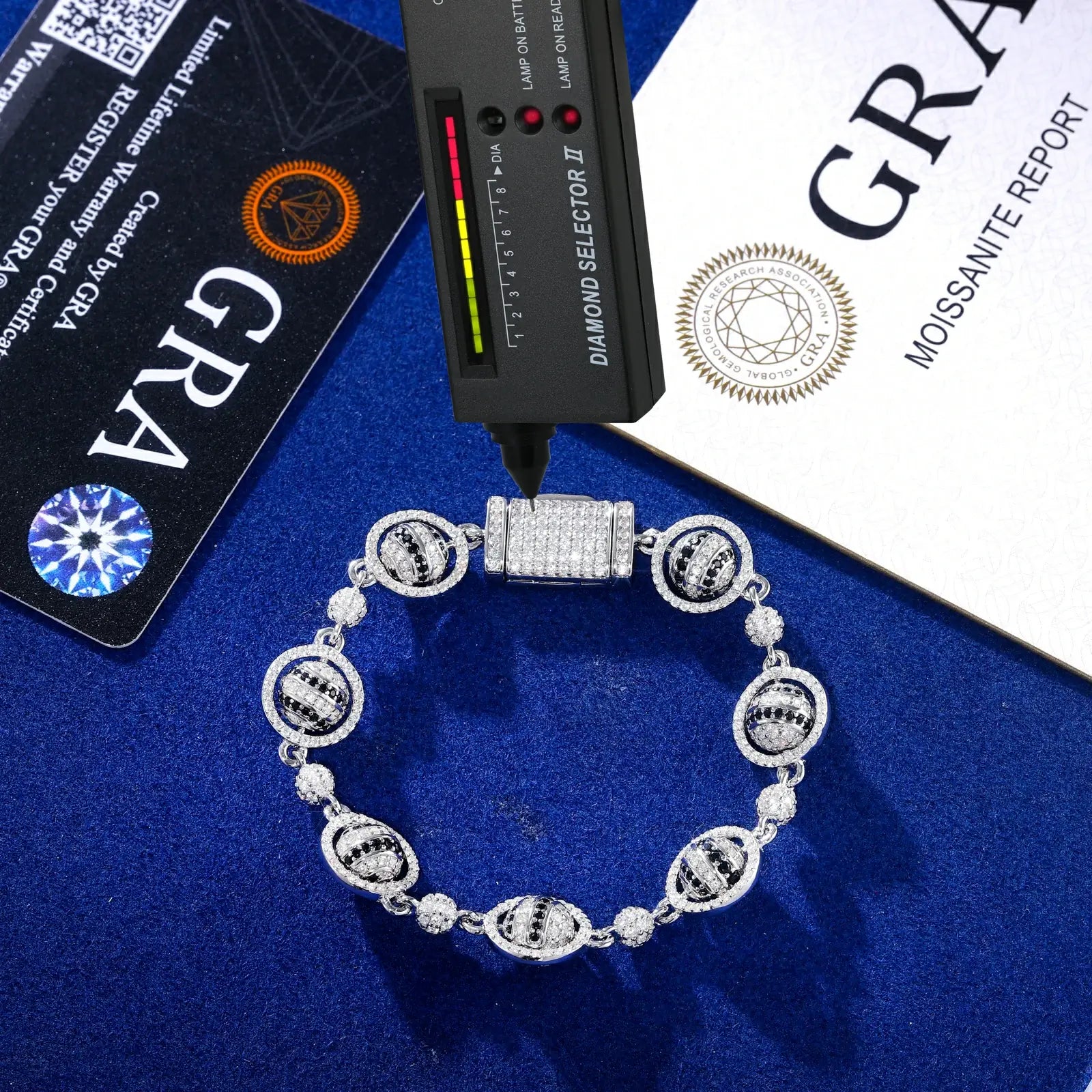 12mm S925 Moissanite Rotating Planet Link Bracelet