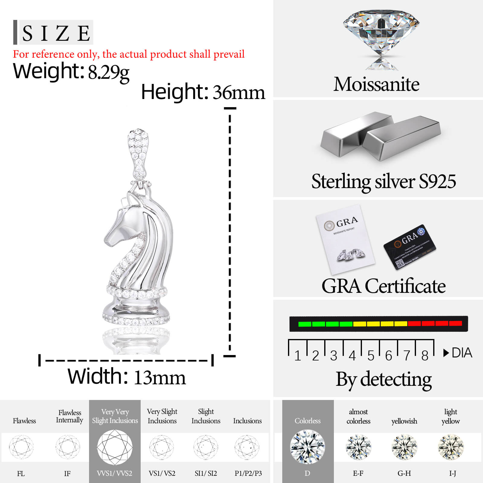 S925 Moissanite Knight Horse Pendant