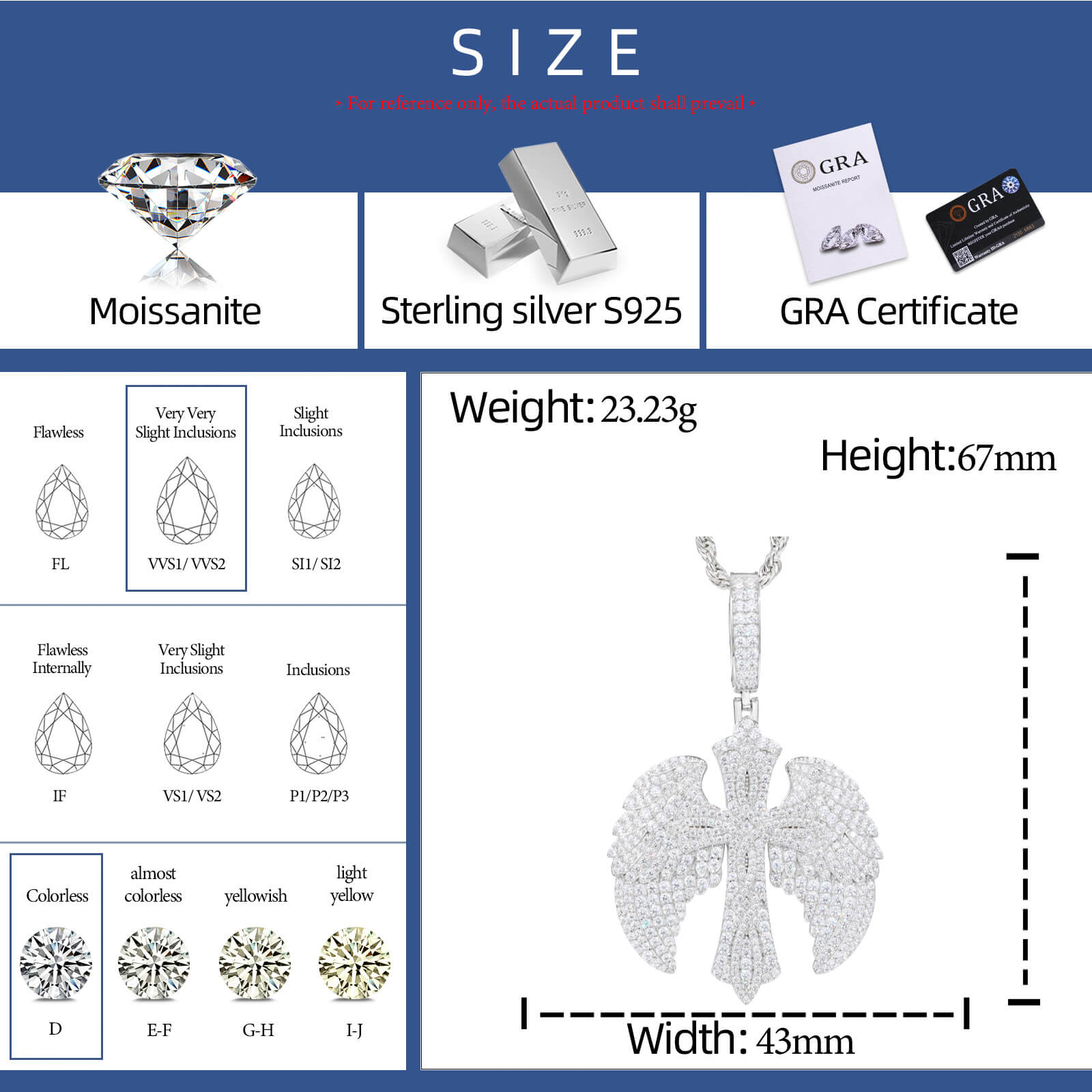 S925 Moissanite Celtic Cross Wing Pendant