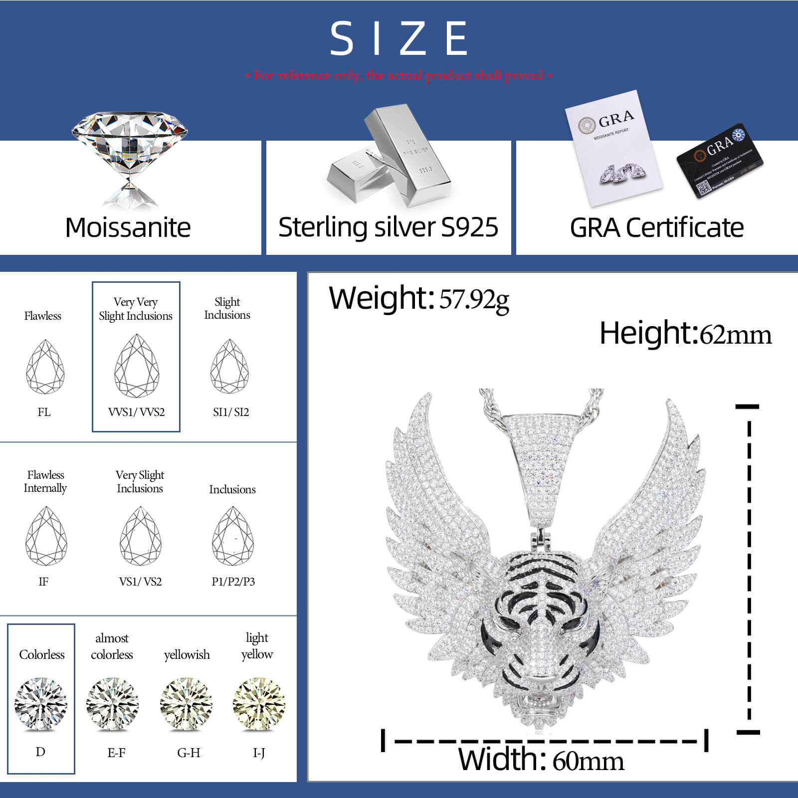 Celestial Tiger – Sterling Silver & Moissanite Pendant S925